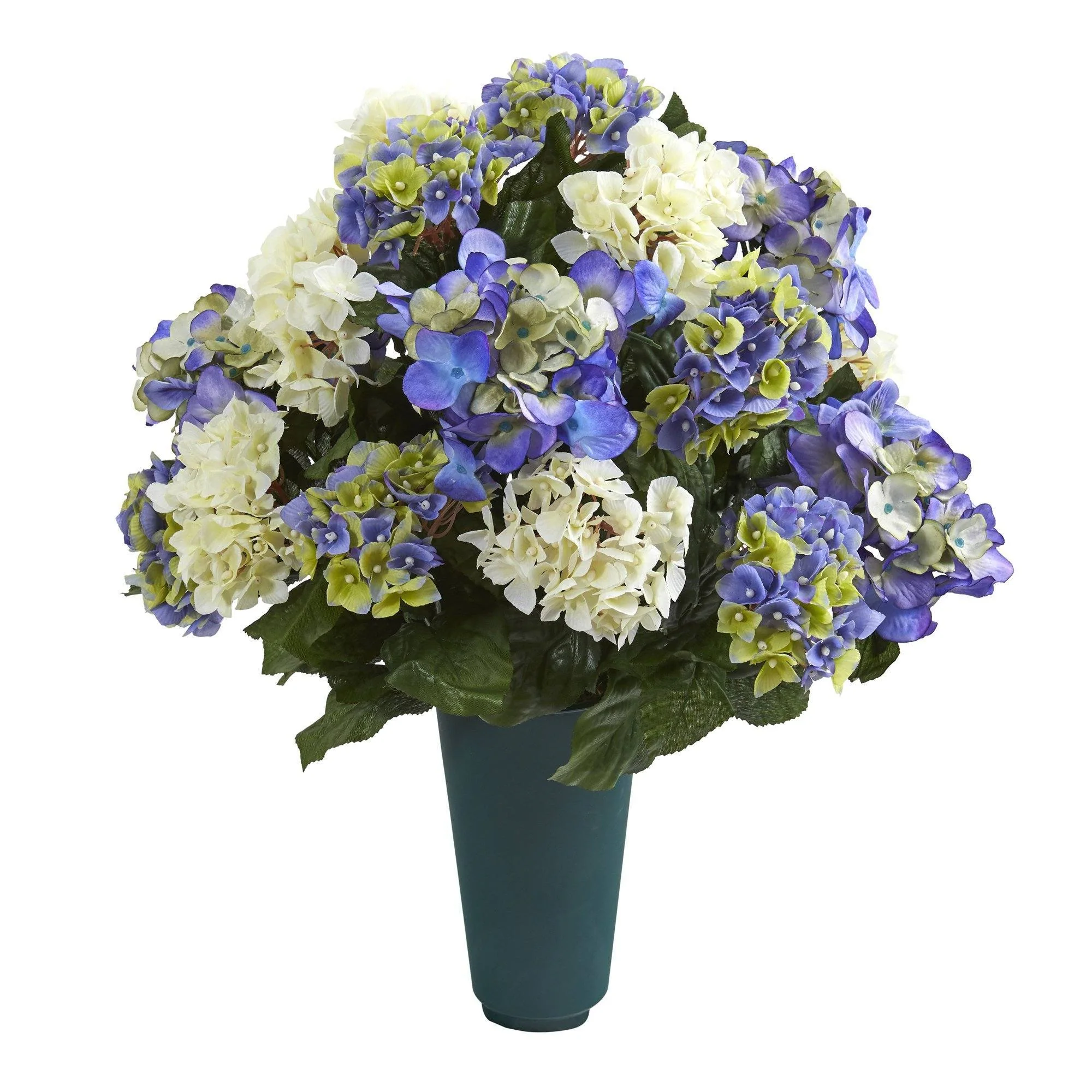 19” Hydrangea Graveside Memorial Arrangement in Green Vase - Image 2