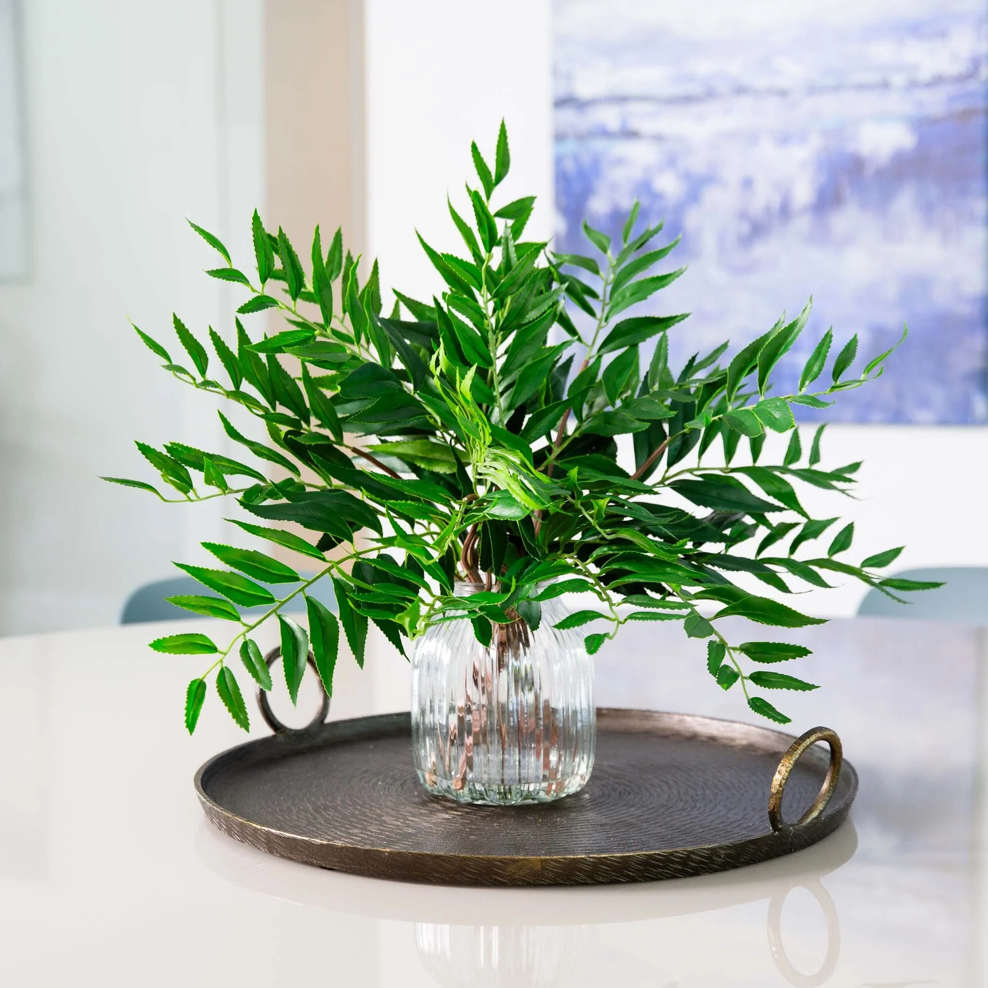 19” Palmate Fern Arrangement in Glass Vase - Image 3