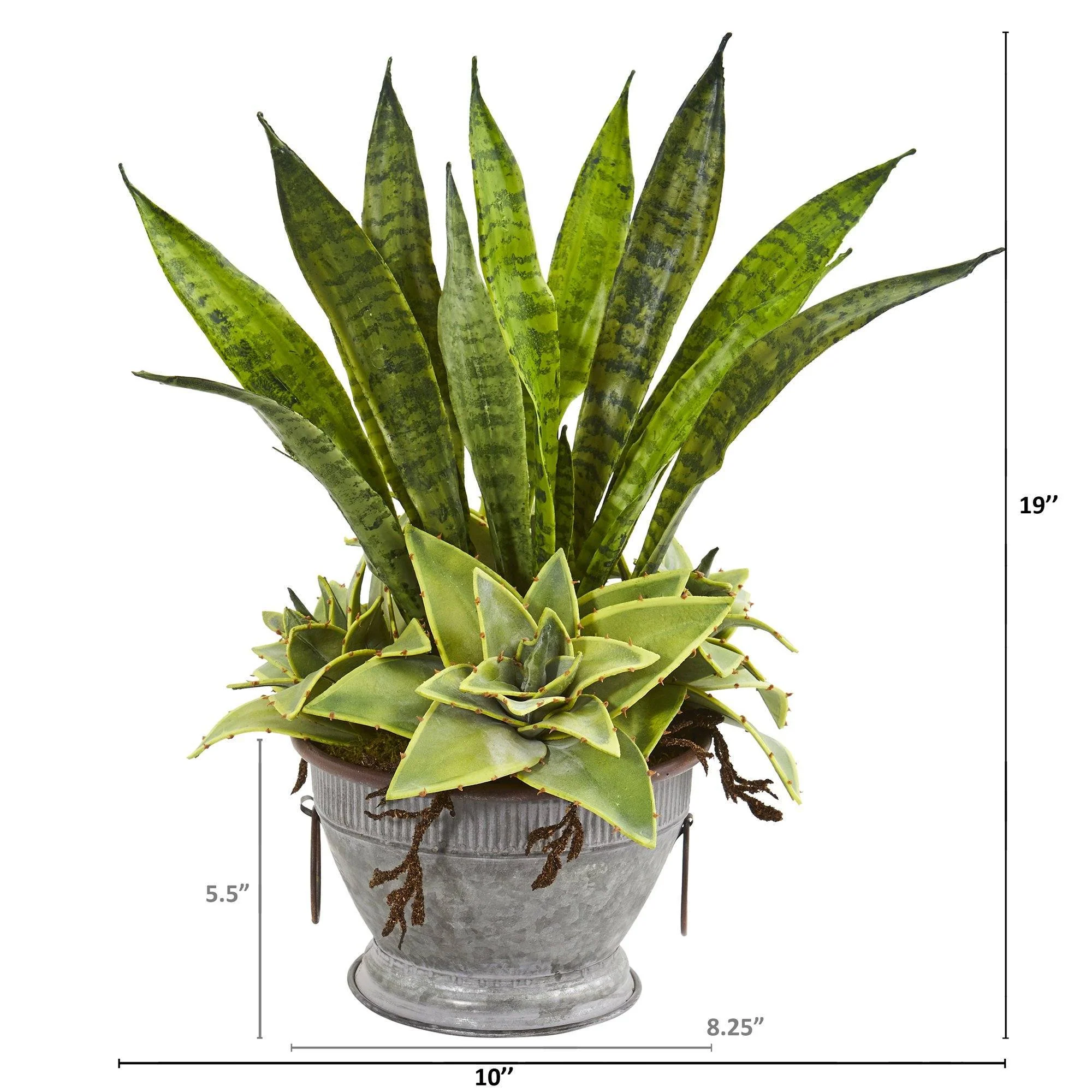 19” Sansevieria and Succulent Artificial Plant in Metal Bowl - Image 2