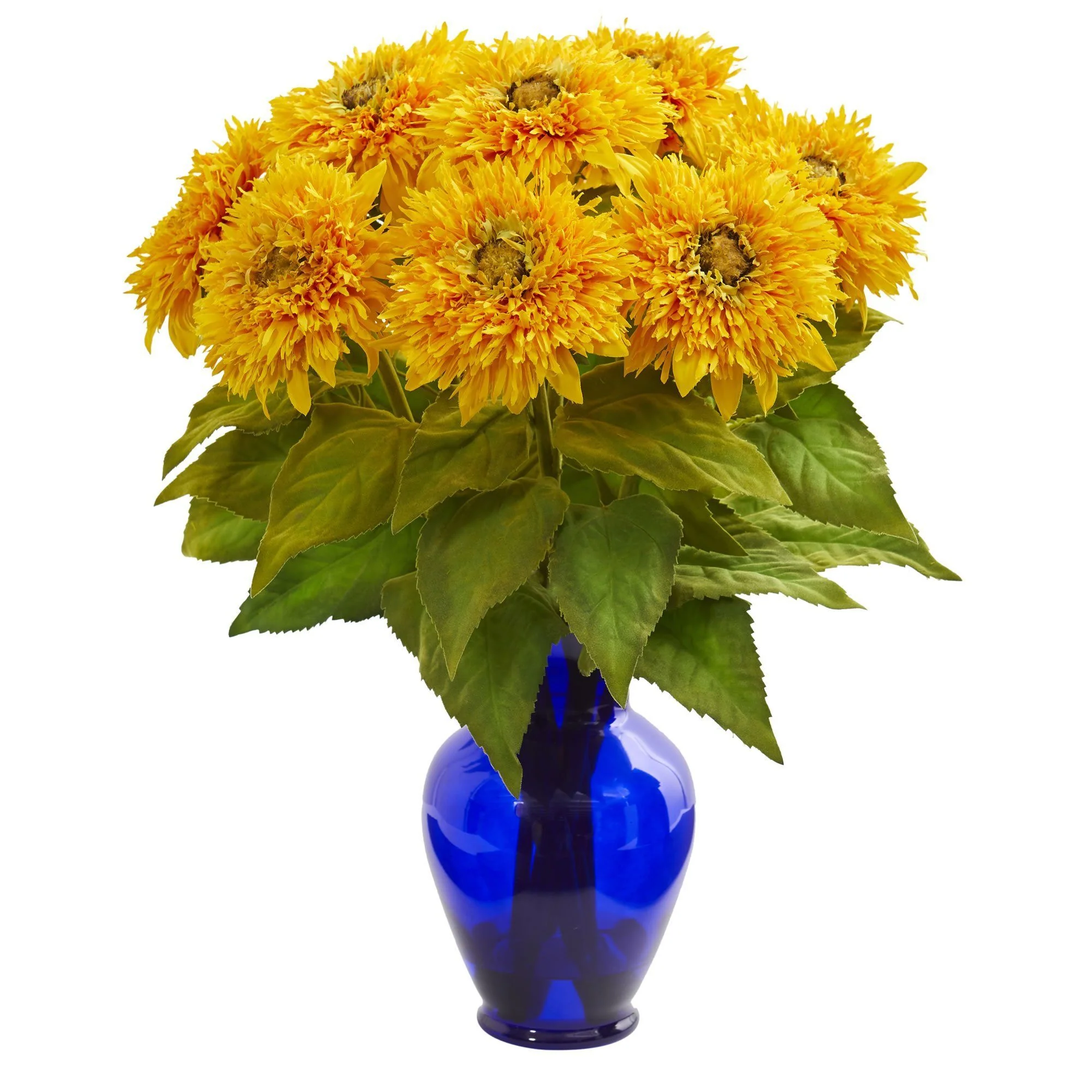 Sunflower Artificial Arrangement in Blue Vase - Image 5