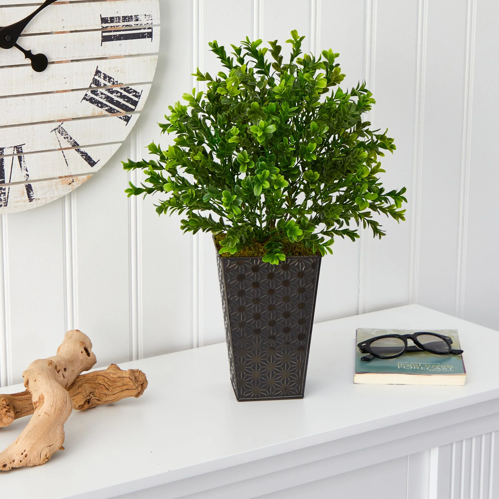19” Sweet Grass Artificial Plant in Embossed Black Planter (Indoor/Outdoor) - Image 3