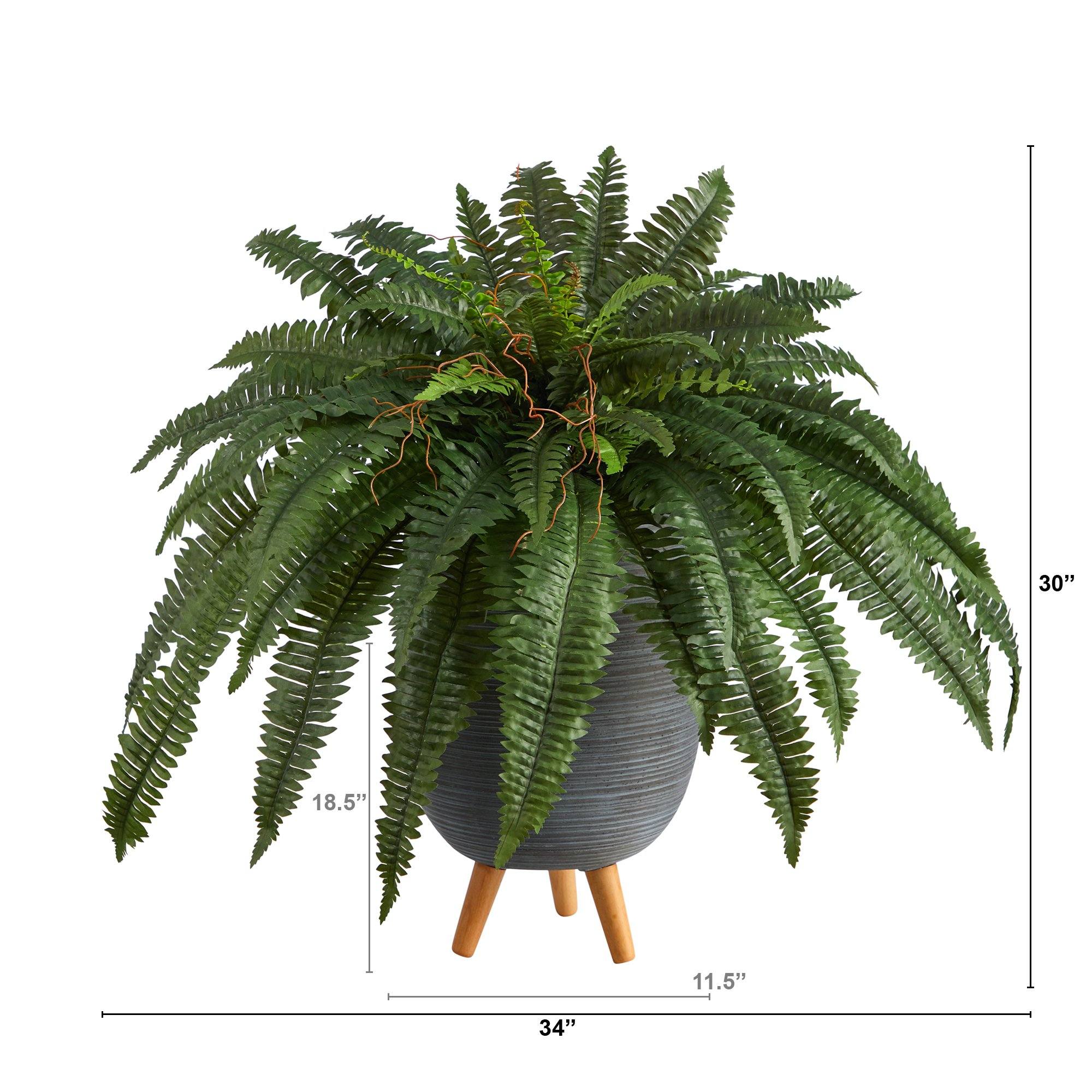 2.5’ Boston Fern Artificial Plant in Gray Planter with Stand - Image 2