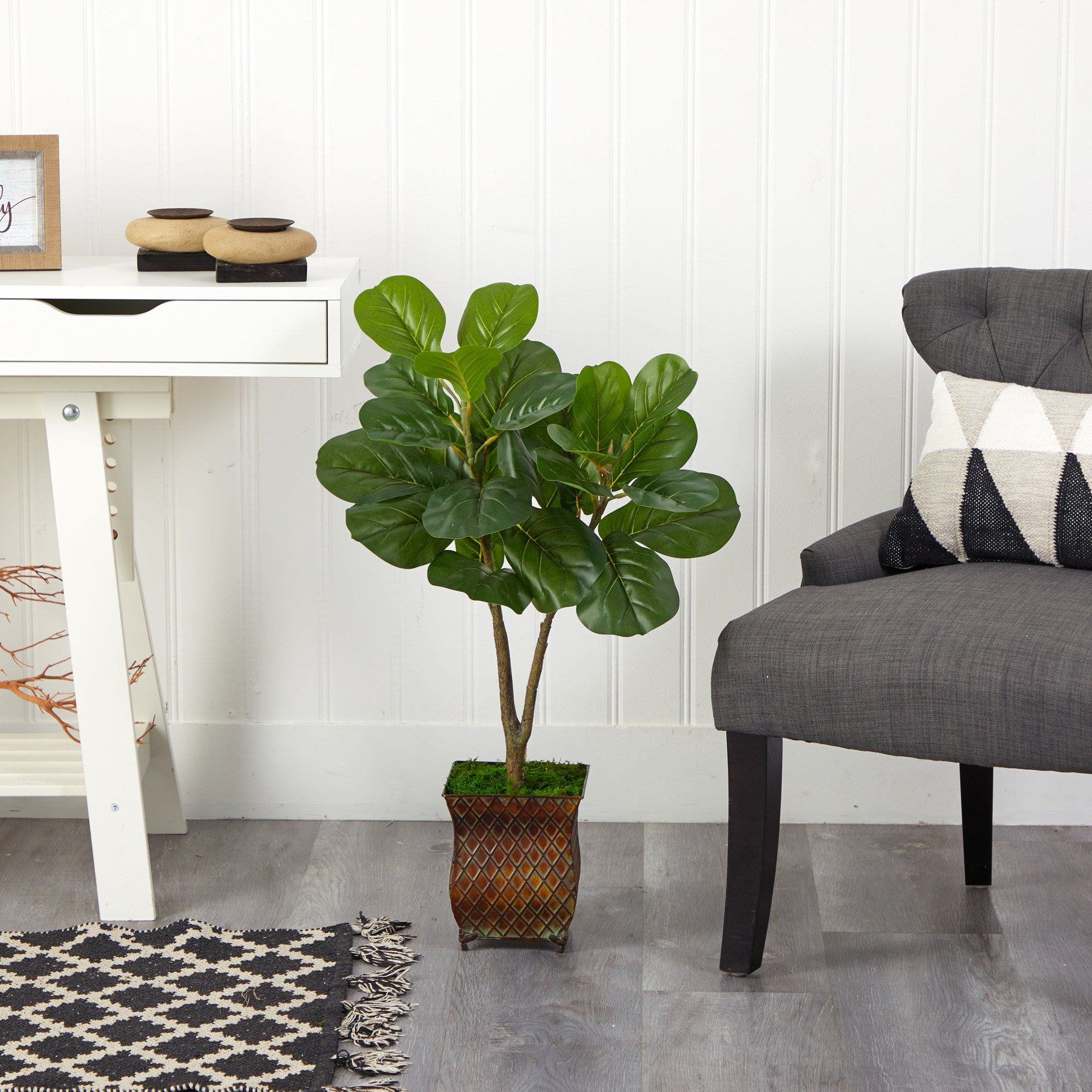 2.5’ Fiddle Leaf Fig Artificial Tree in Decorative Planter - Image 3