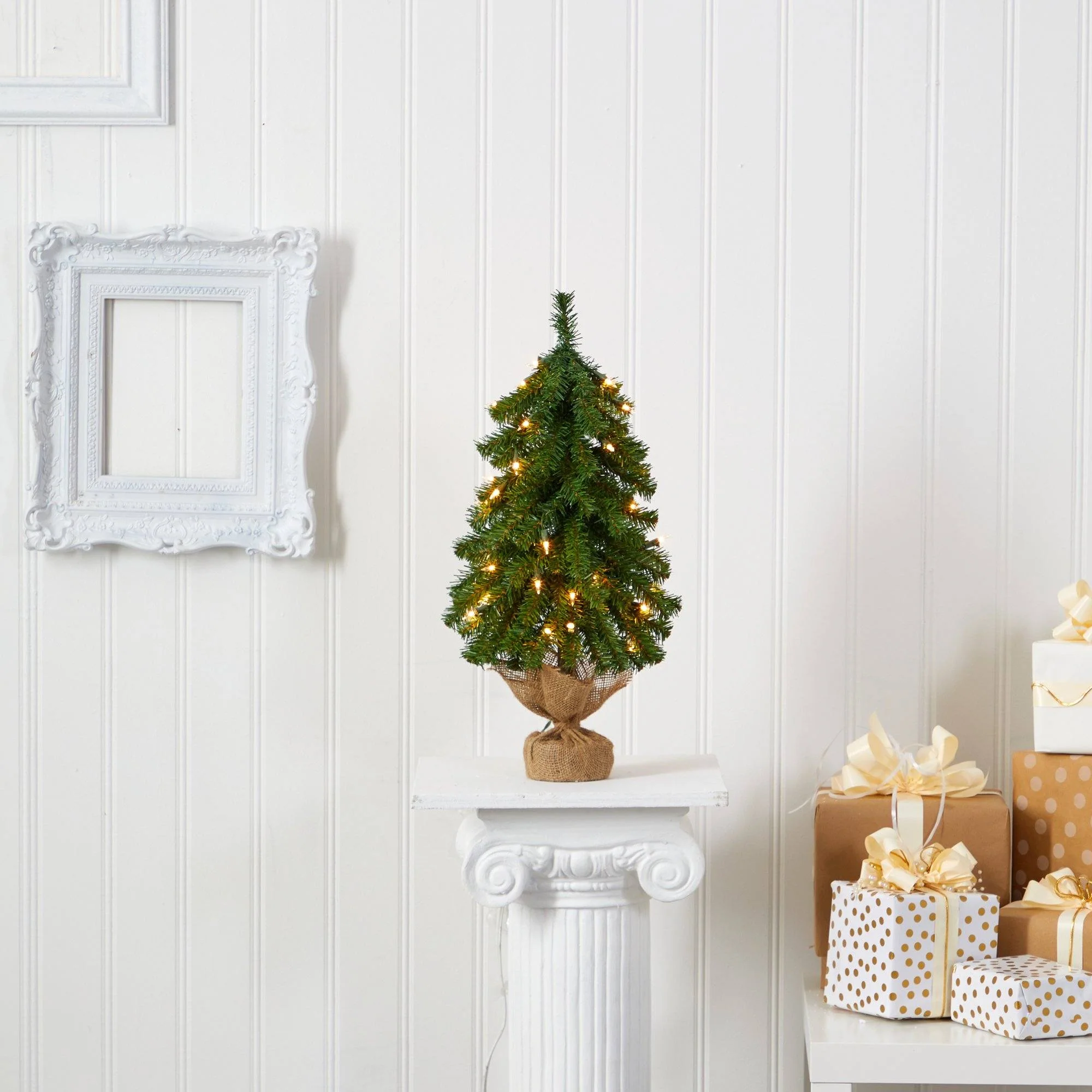 2’ Alpine Artificial Christmas Tree with 35 Lights, 92 Bendable Branches and a Burlap Planter - Image 5