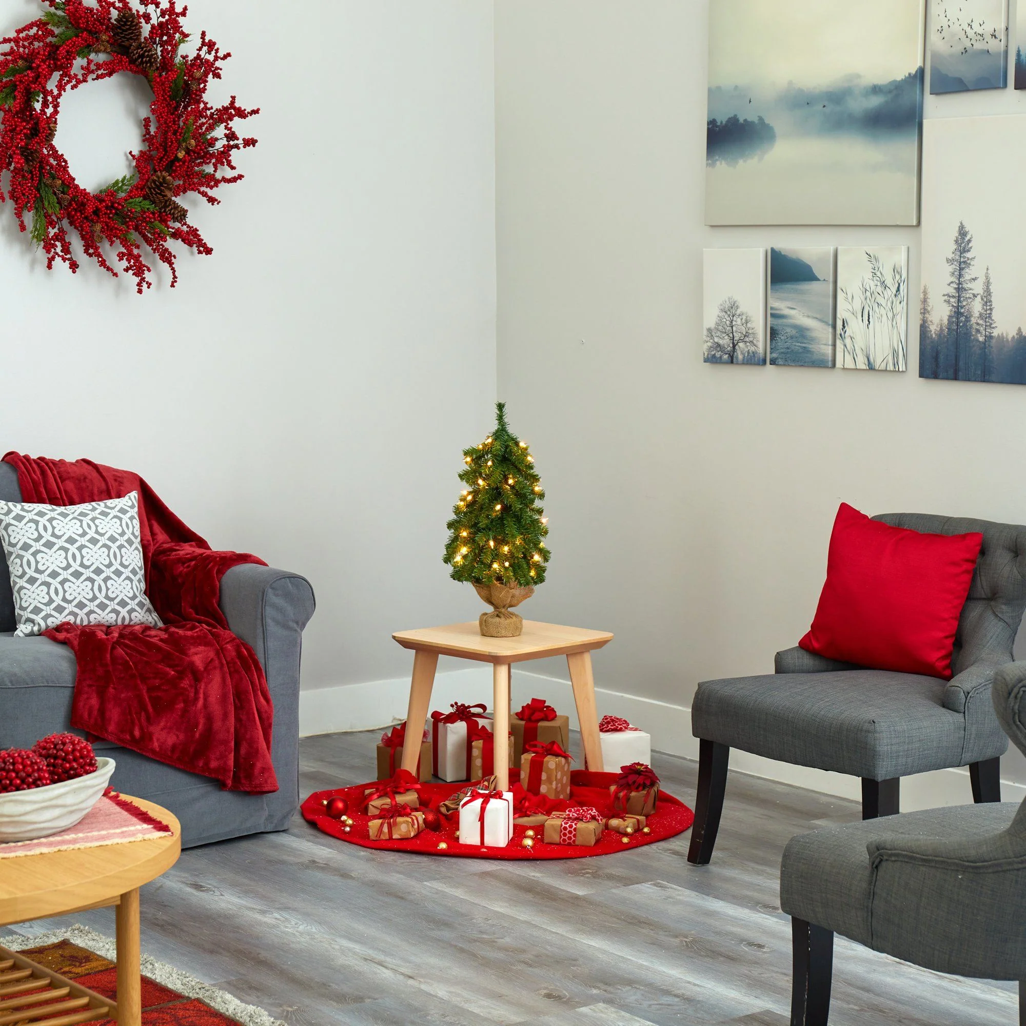 2’ Alpine Artificial Christmas Tree with 35 Lights, 92 Bendable Branches and a Burlap Planter - Image 6