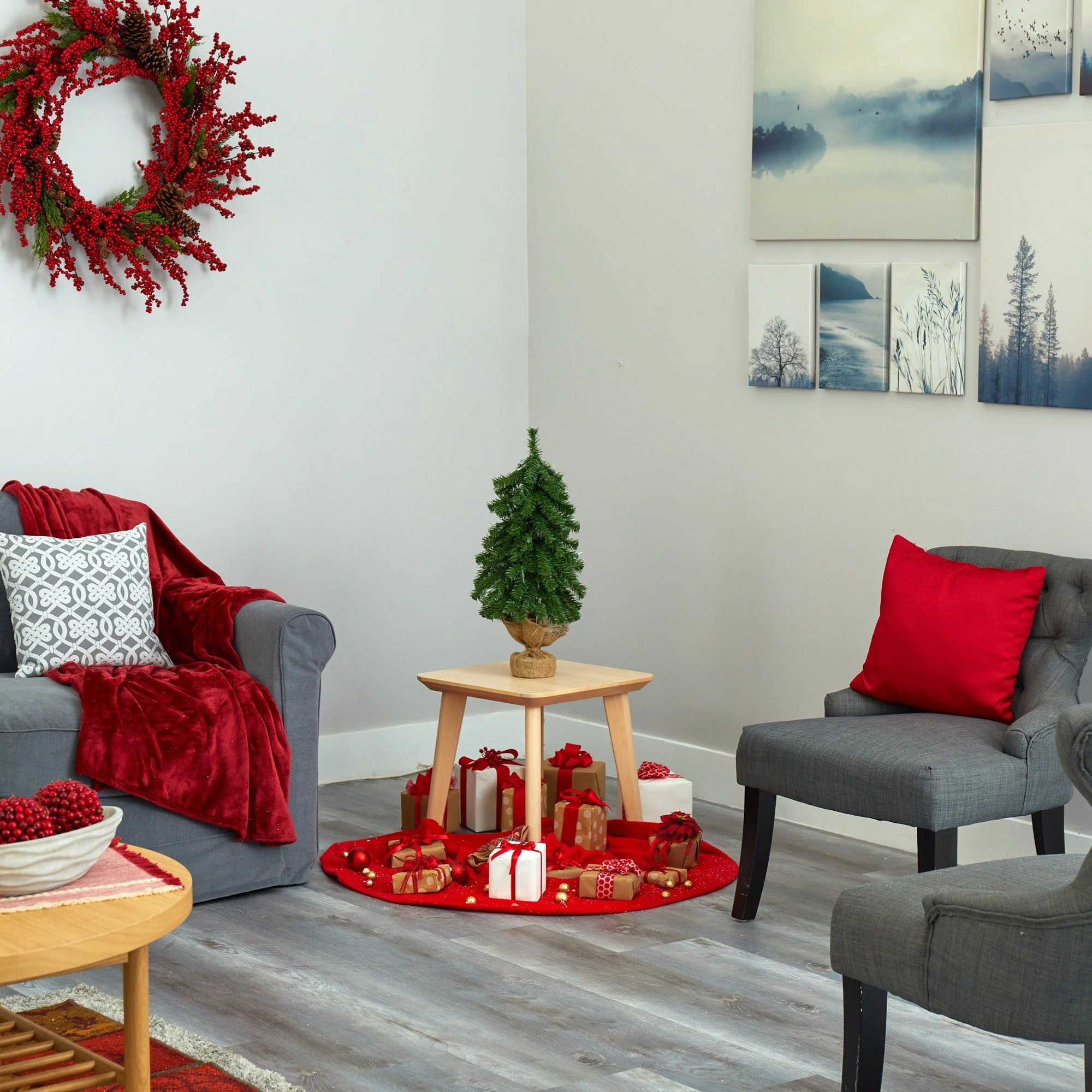 2’ Alpine Artificial Christmas Tree with 35 Lights, 92 Bendable Branches and a Burlap Planter - Image 7