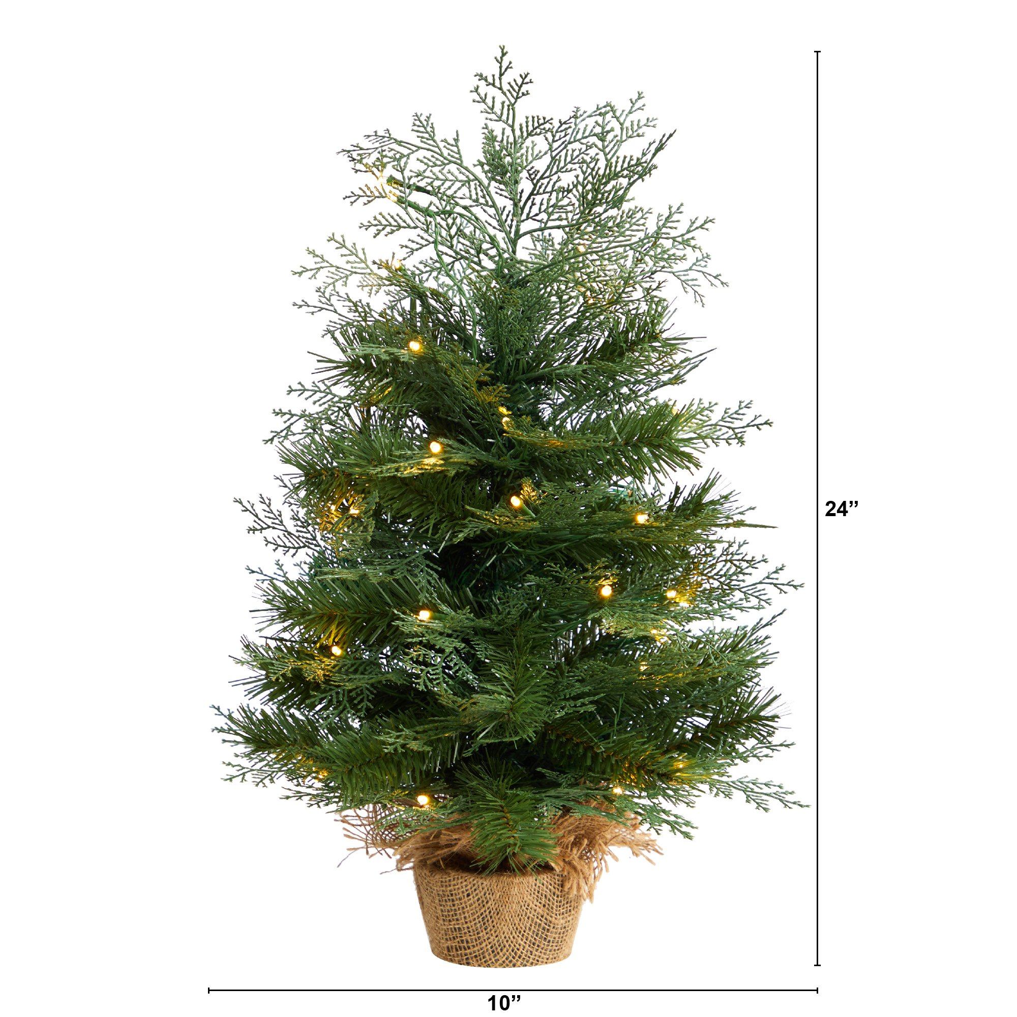 2’ Artificial Christmas Tree in Burlap Base with 35 Warm White LED Lights - Image 2