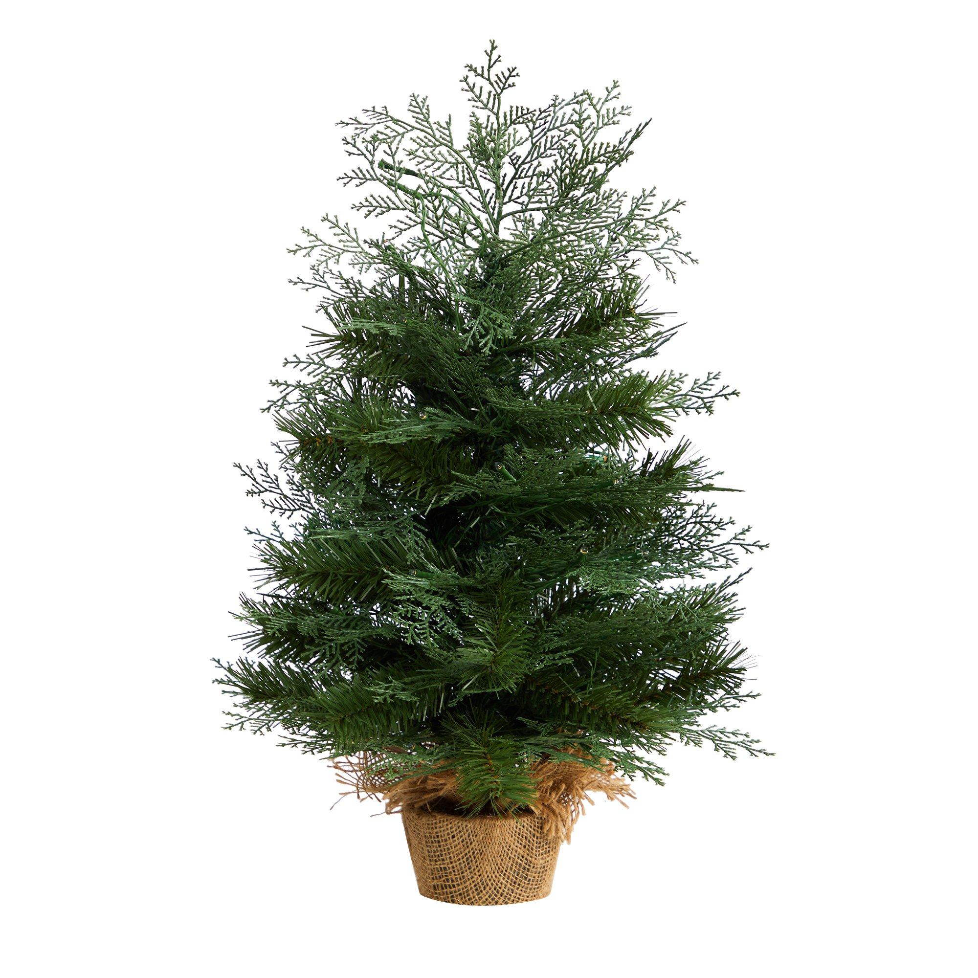 2’ Artificial Christmas Tree in Burlap Base with 35 Warm White LED Lights - Image 3