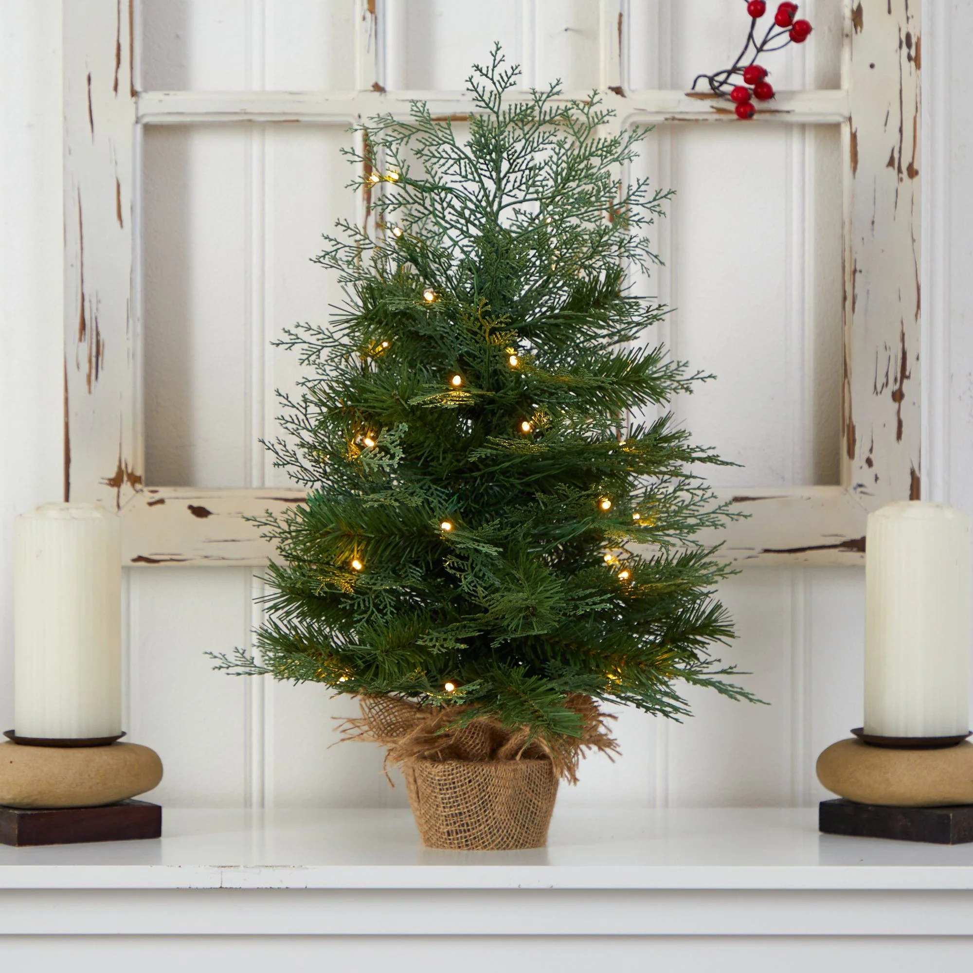2’ Artificial Christmas Tree in Burlap Base with 35 Warm White LED Lights - Image 4