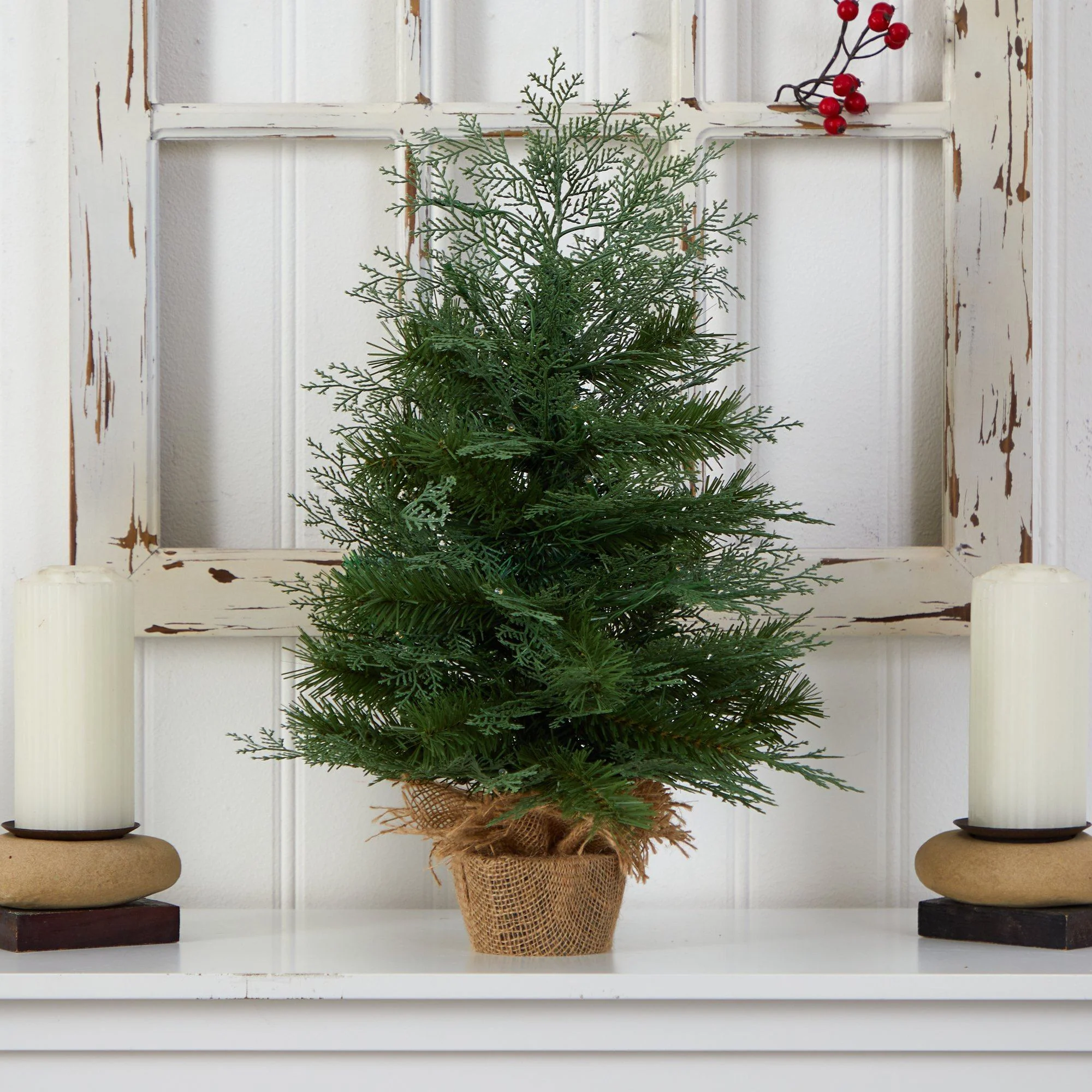 2’ Artificial Christmas Tree in Burlap Base with 35 Warm White LED Lights - Image 5