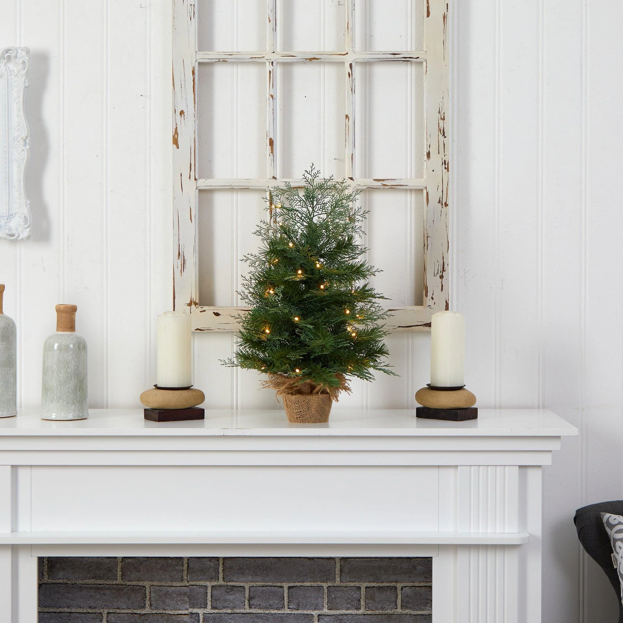 2’ Artificial Christmas Tree in Burlap Base with 35 Warm White LED Lights - Image 6