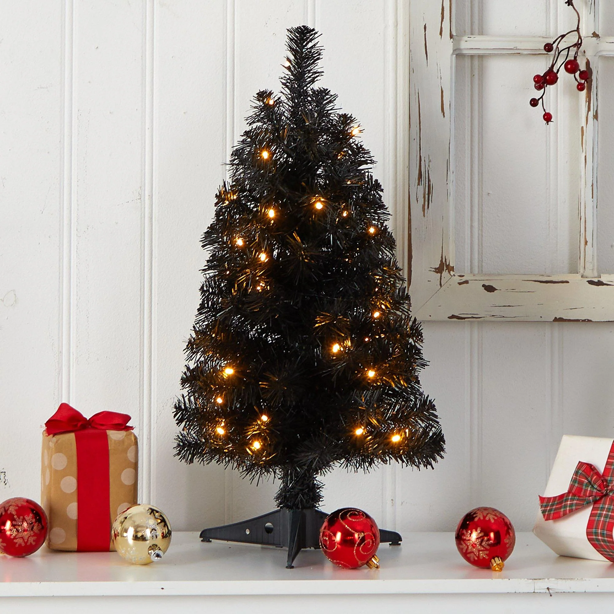 2’ Black Artificial Christmas Tree with 35 LED Lights and 72 Bendable Branches - Image 7