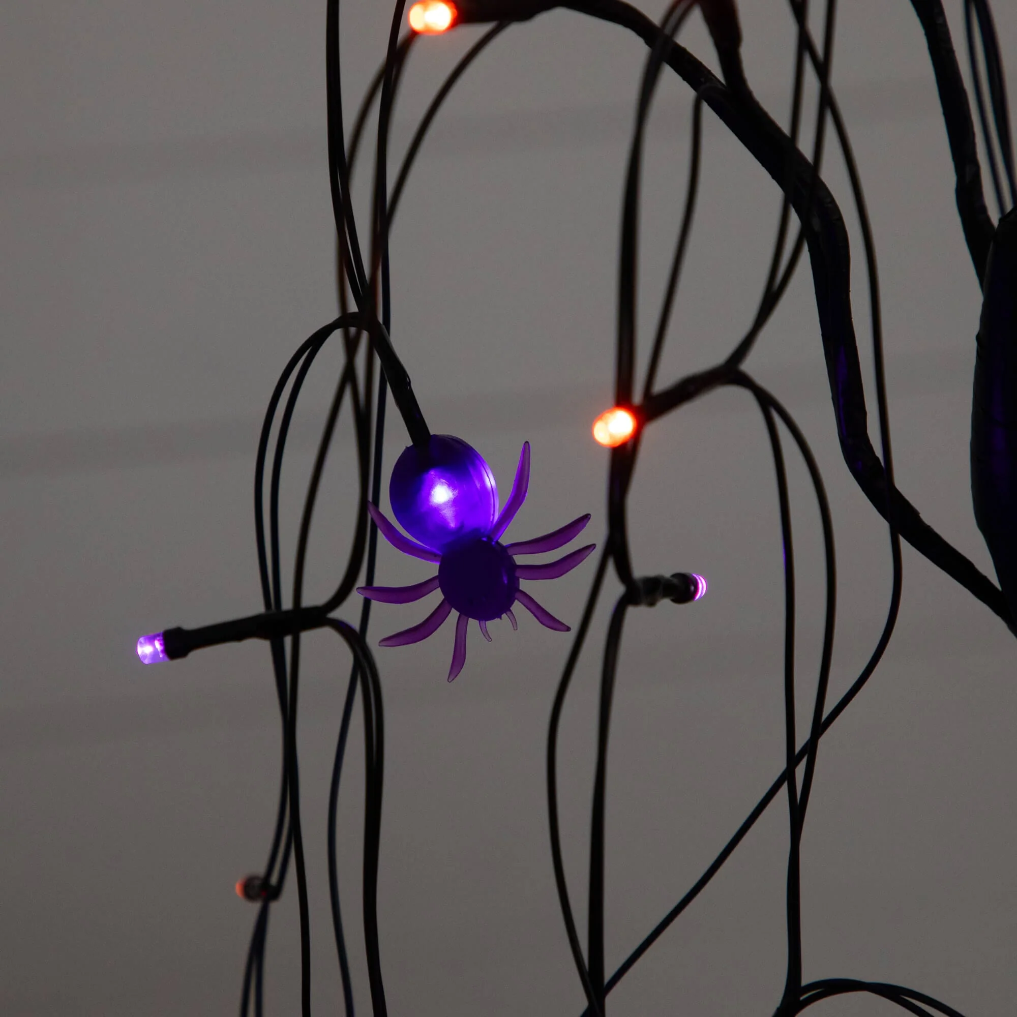 2' Pre-Lit Halloween Artificial Black Spooky Spider Willow Tree with 60 Orange & Purple LED Lights - Image 2