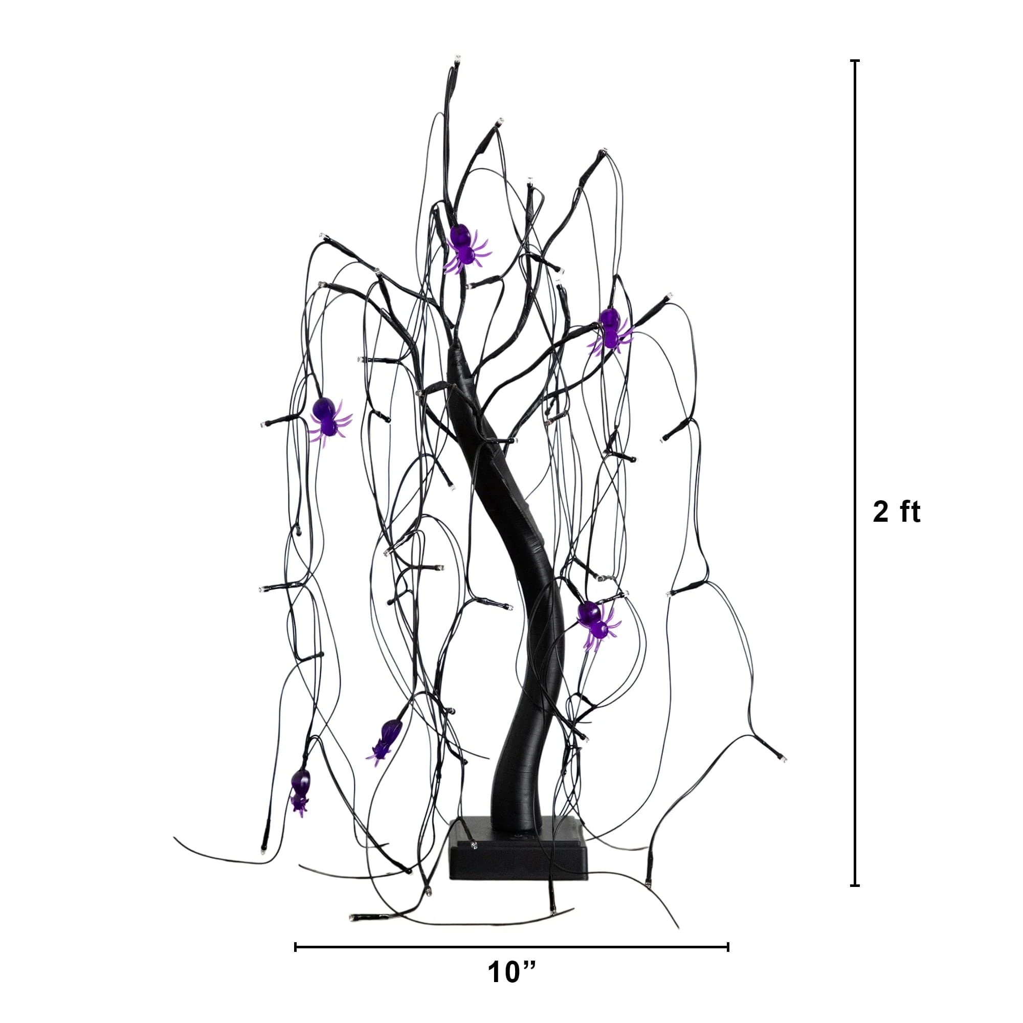 2' Pre-Lit Halloween Artificial Black Spooky Spider Willow Tree with 60 Orange & Purple LED Lights - Image 8
