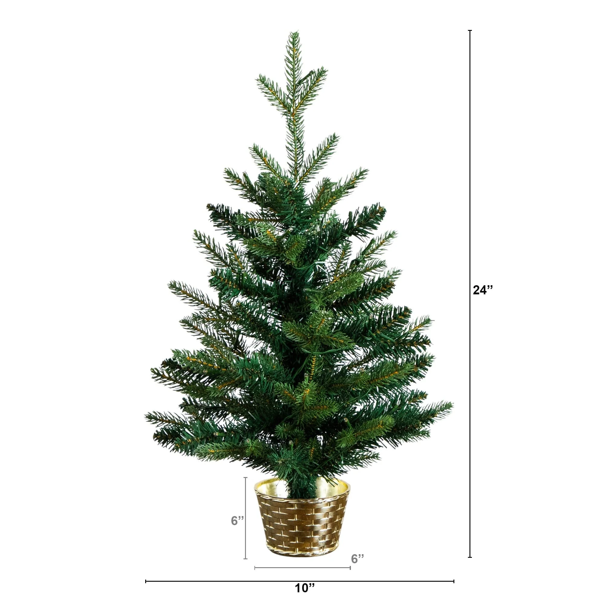 2' Pre-Lit Artificial Classic Christmas Tree with 35 Warm White LED Lights in Gold Decorative Planter - Image 8