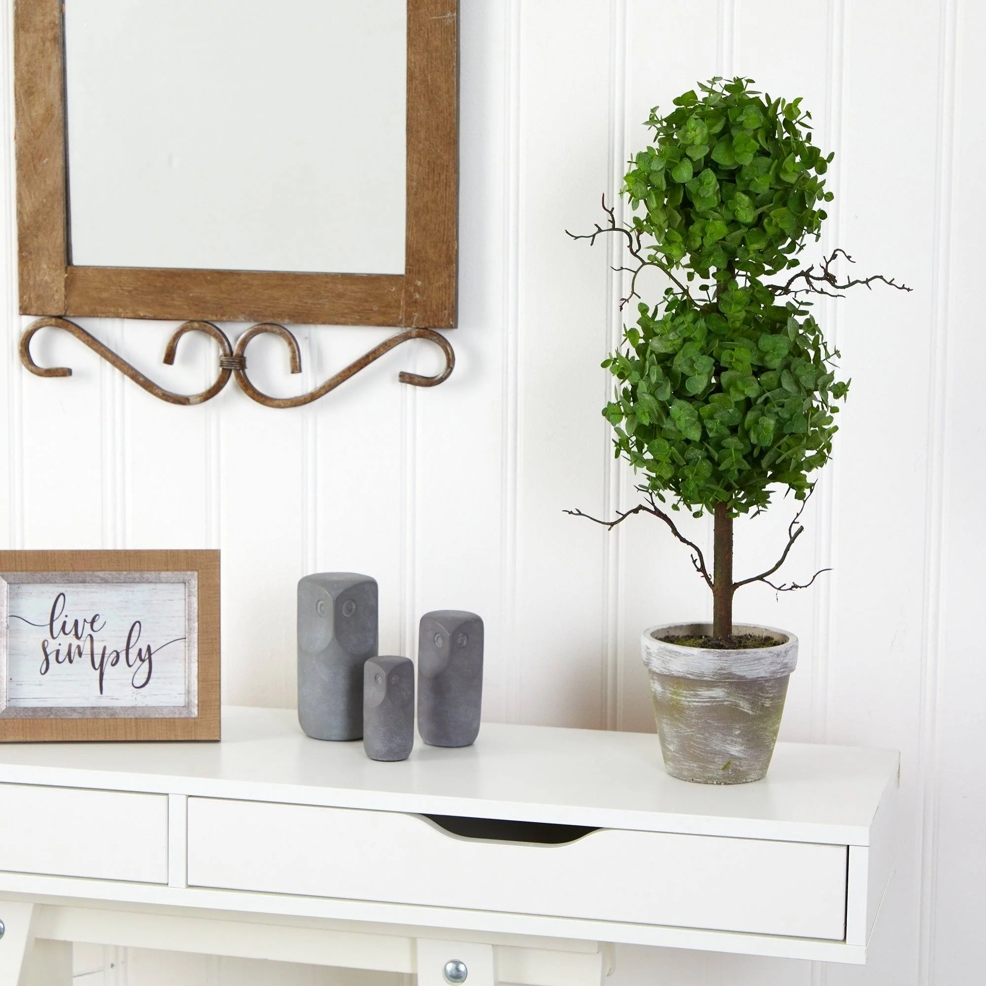 2’ Eucalyptus Double Ball Topiary Artificial Tree - Image 3