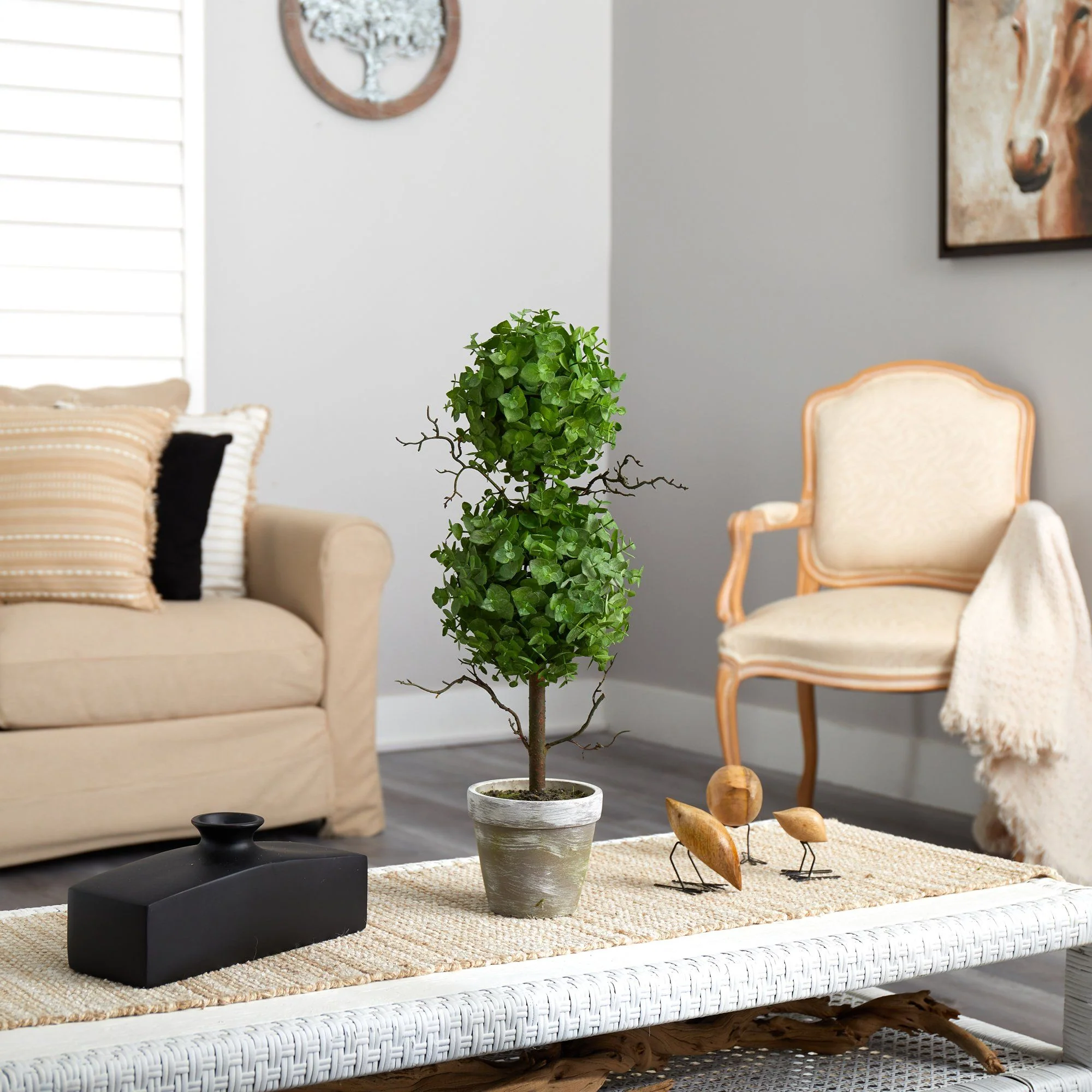 2’ Eucalyptus Double Ball Topiary Artificial Tree - Image 4
