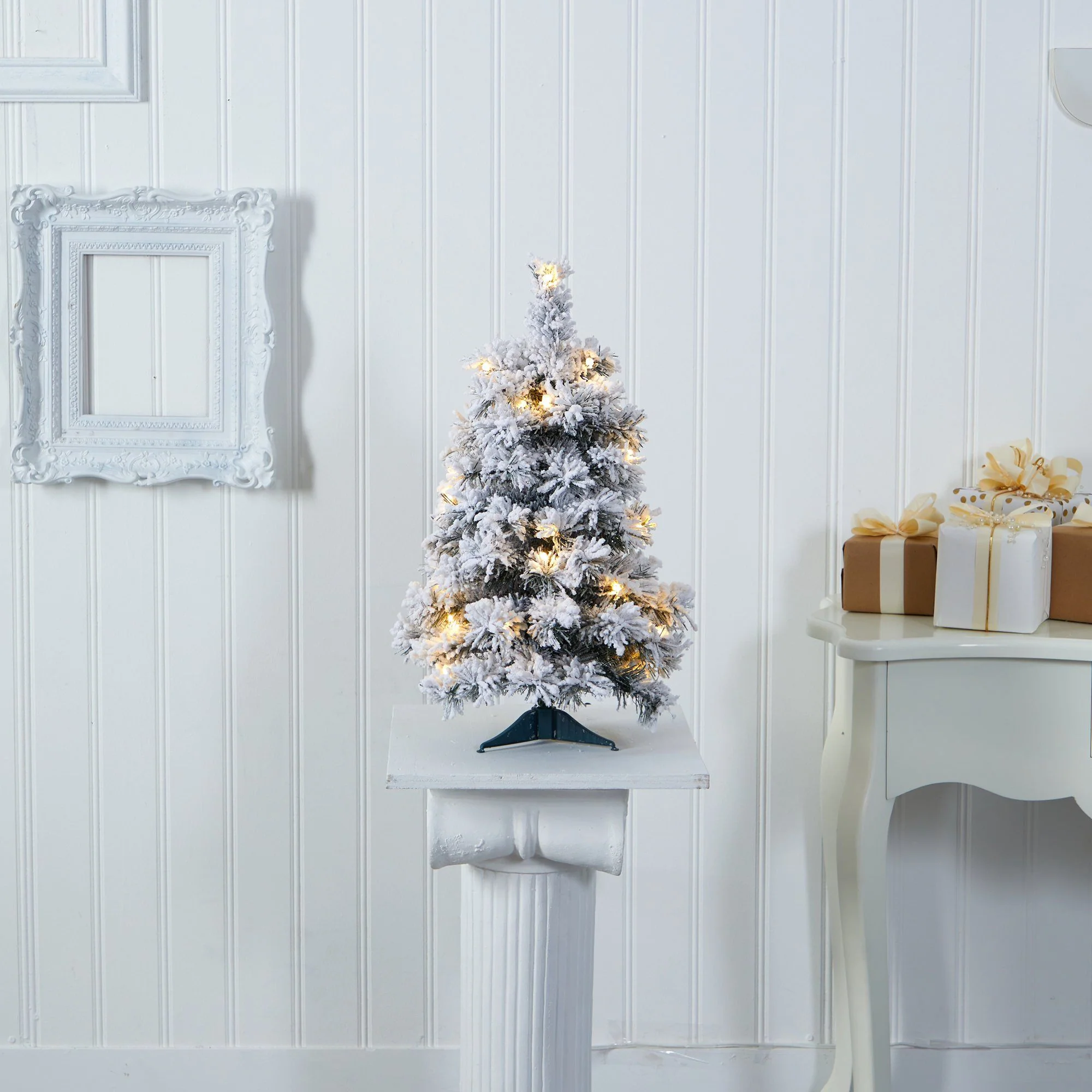 2’ Flocked Artificial Christmas Tree with 30 Clear LED Lights - Image 8