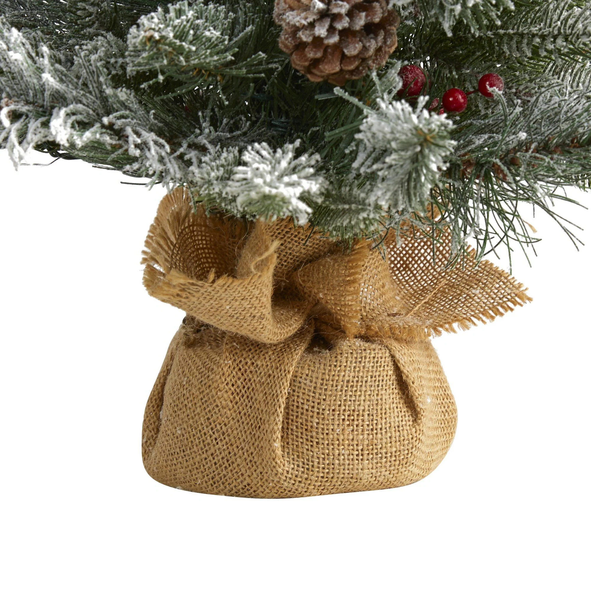 2' Flocked Artificial Christmas Tree with 30 Clear Lights, 73 Bendable Branches, Pine Cones and Berries - Image 4