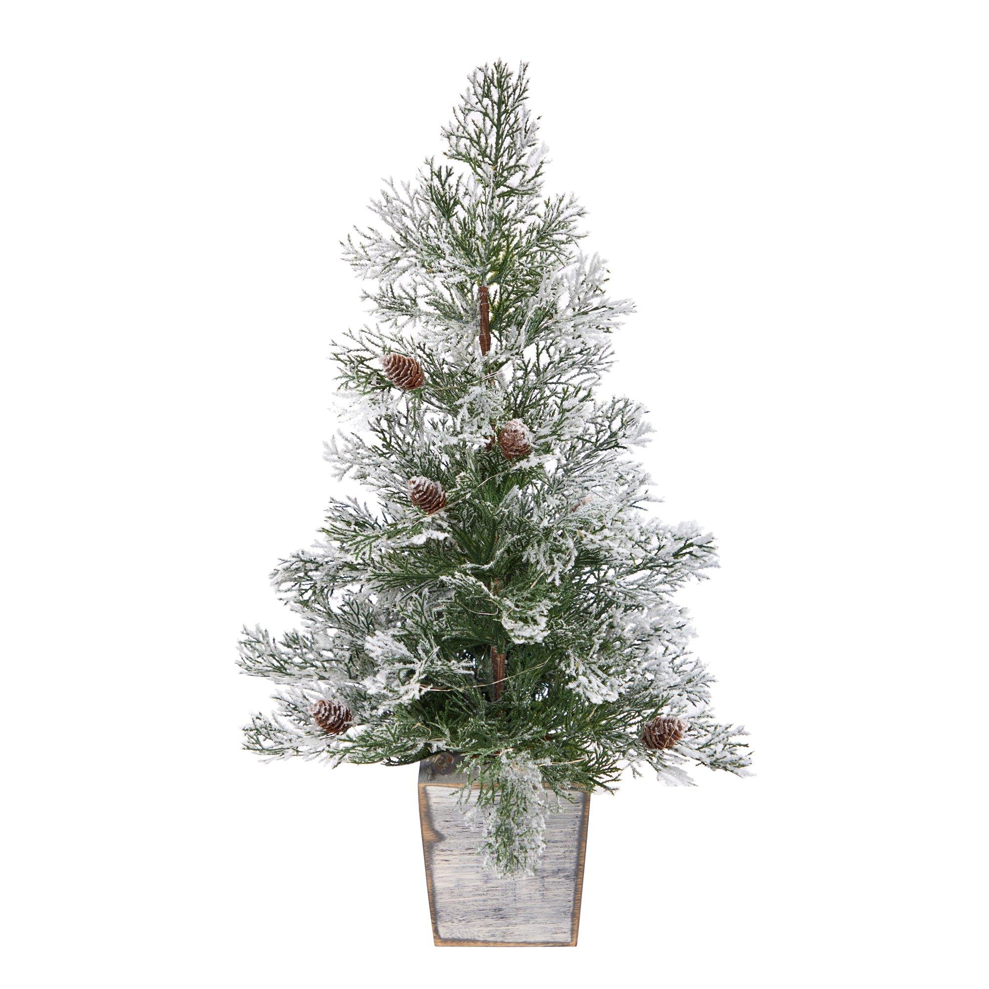 2’ Frosted Pre-Lit Artificial Christmas Tree with Pinecones in Decorative Planter - Image 3