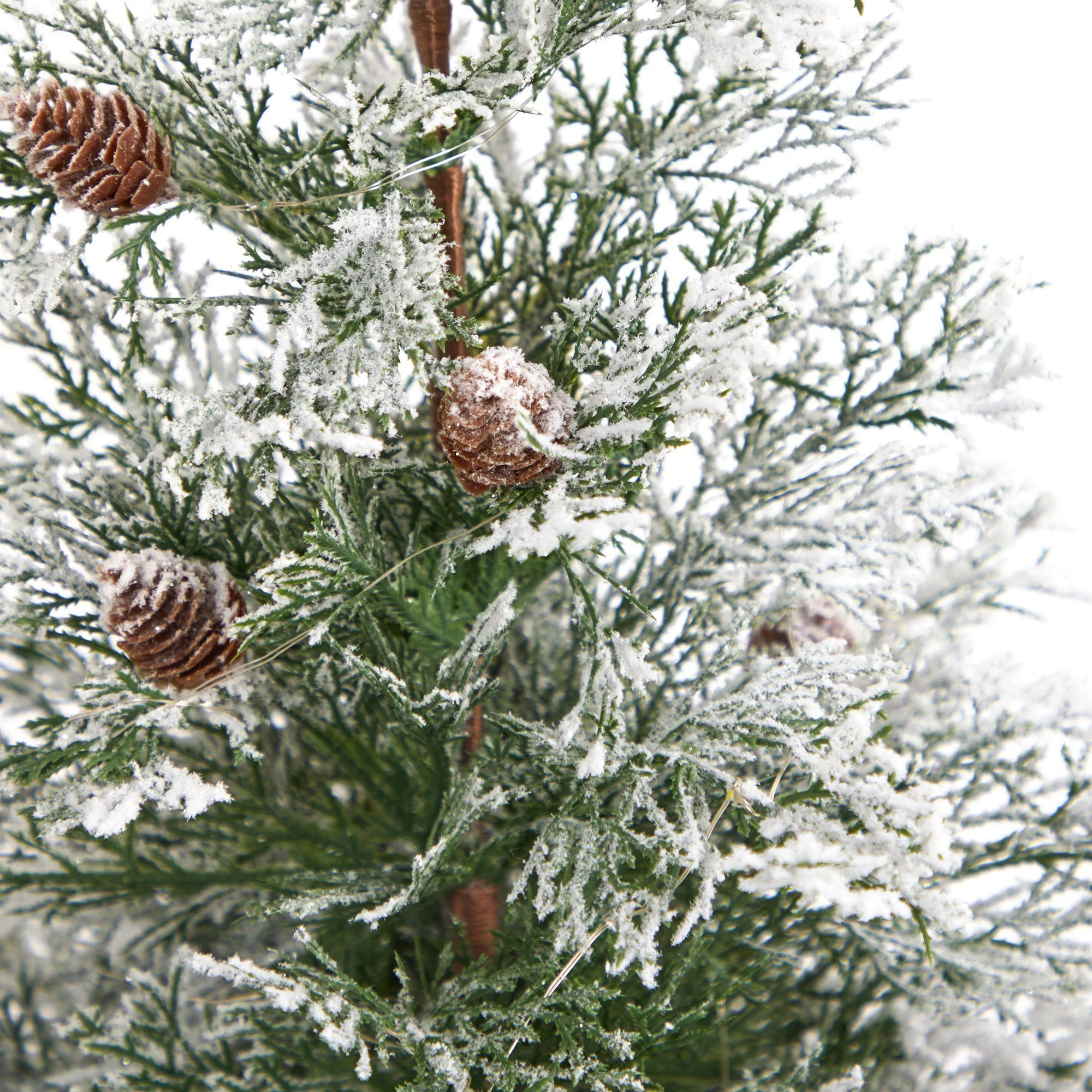 2’ Frosted Pre-Lit Artificial Christmas Tree with Pinecones in Decorative Planter - Image 5
