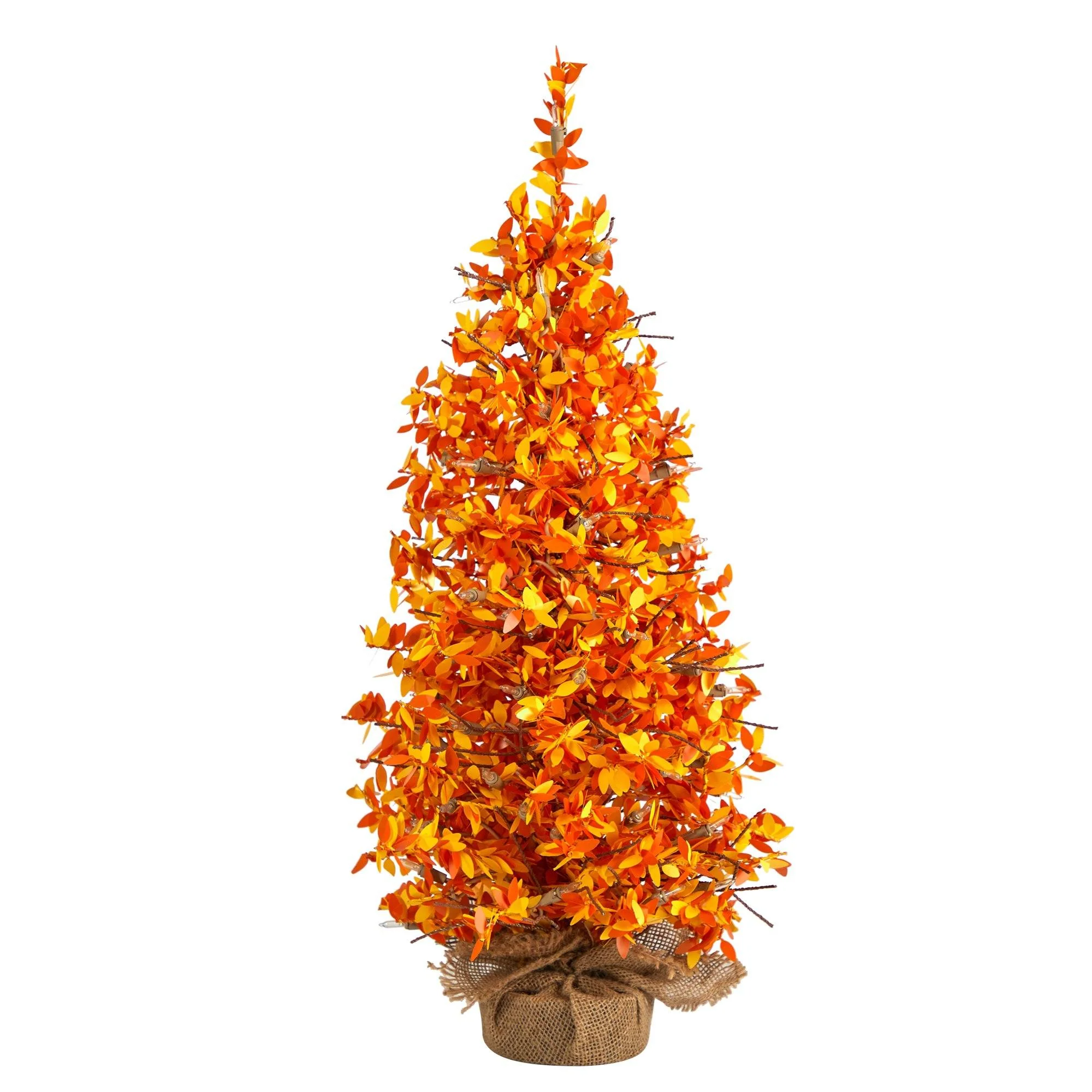 2' Harvest Halloween Artificial Christmas Tree Pre-Lit with 50 LED lights in Burlap Base - Image 3
