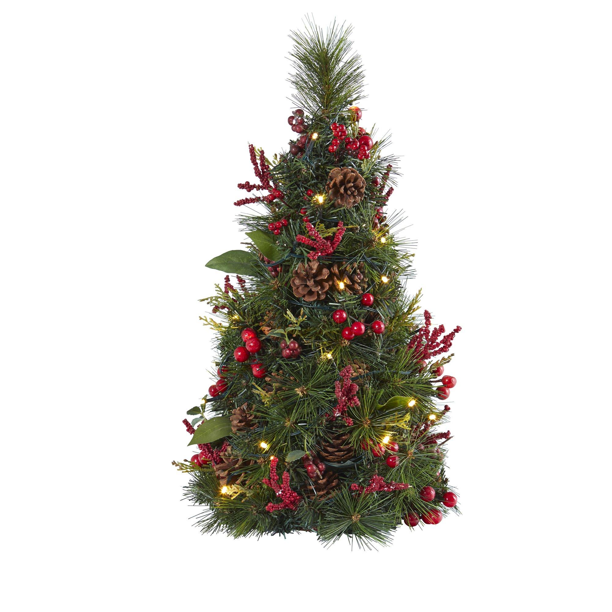 2’ Mixed Berry and Pine Cone Artificial Christmas Tree with 35 Clear LED Lights - Image 3