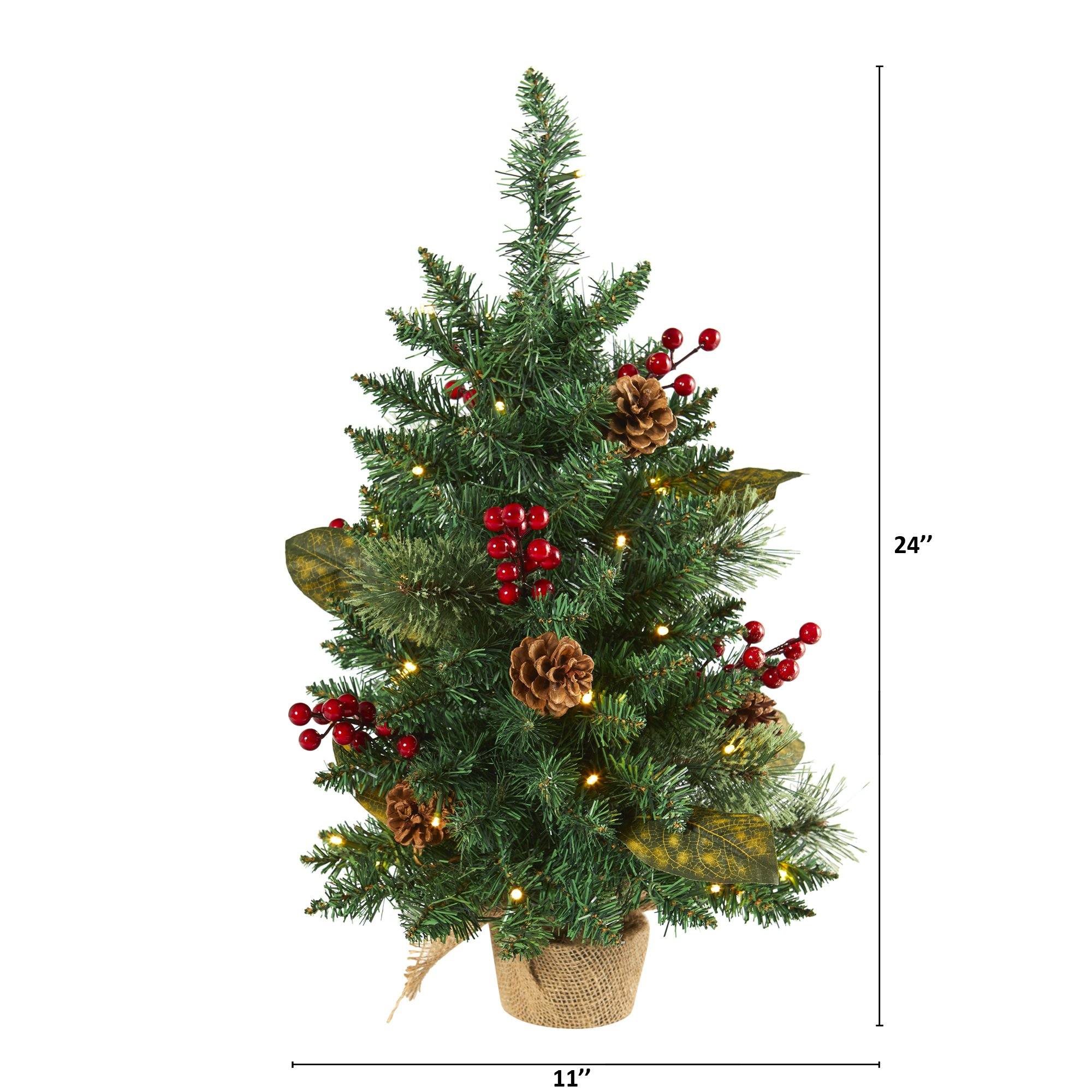 2’ Pine, Pinecone and Berries Artificial Christmas Tree with 35 LED Lights and 86 Bendable Branches - Image 2
