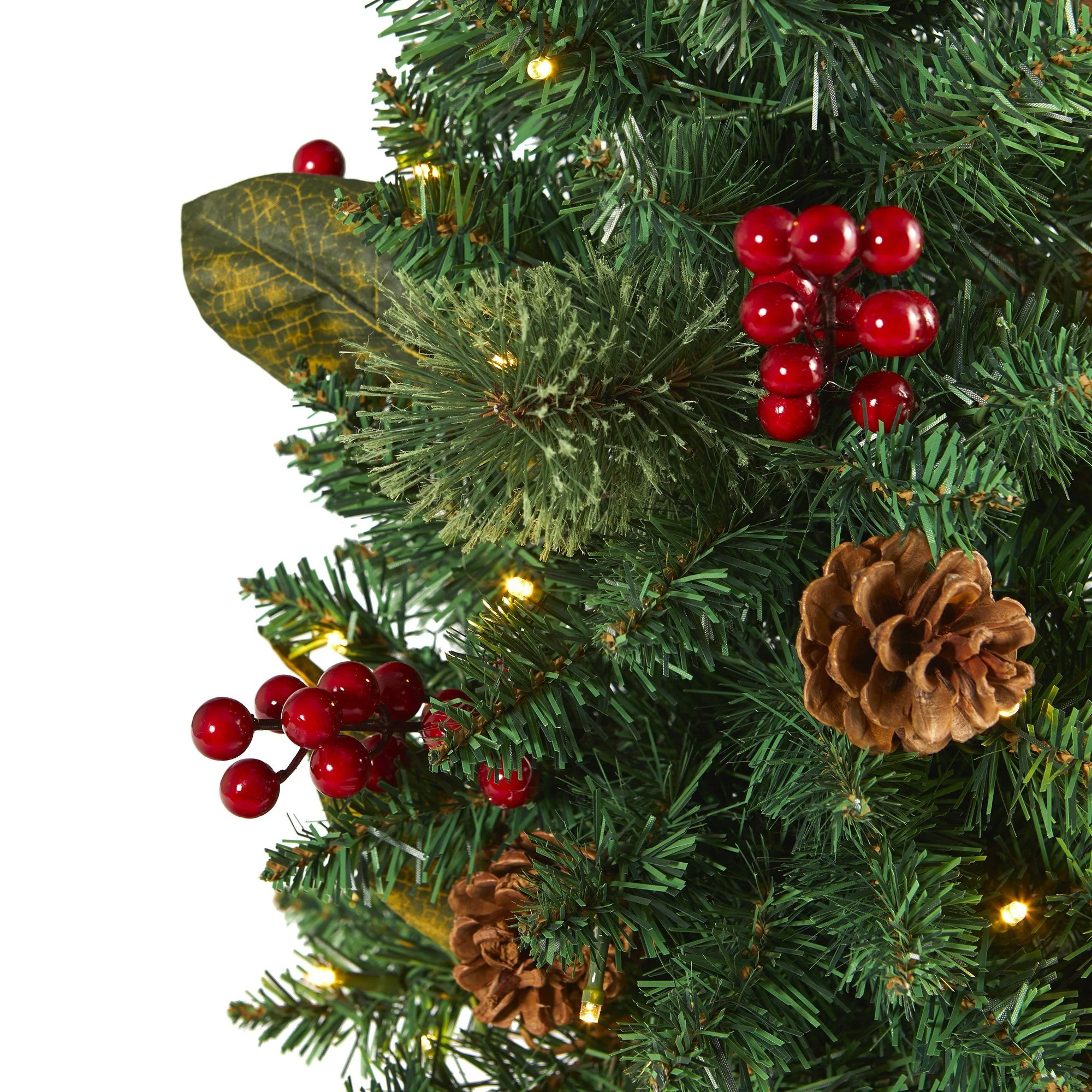 2’ Pine, Pinecone and Berries Artificial Christmas Tree with 35 LED Lights and 86 Bendable Branches - Image 3