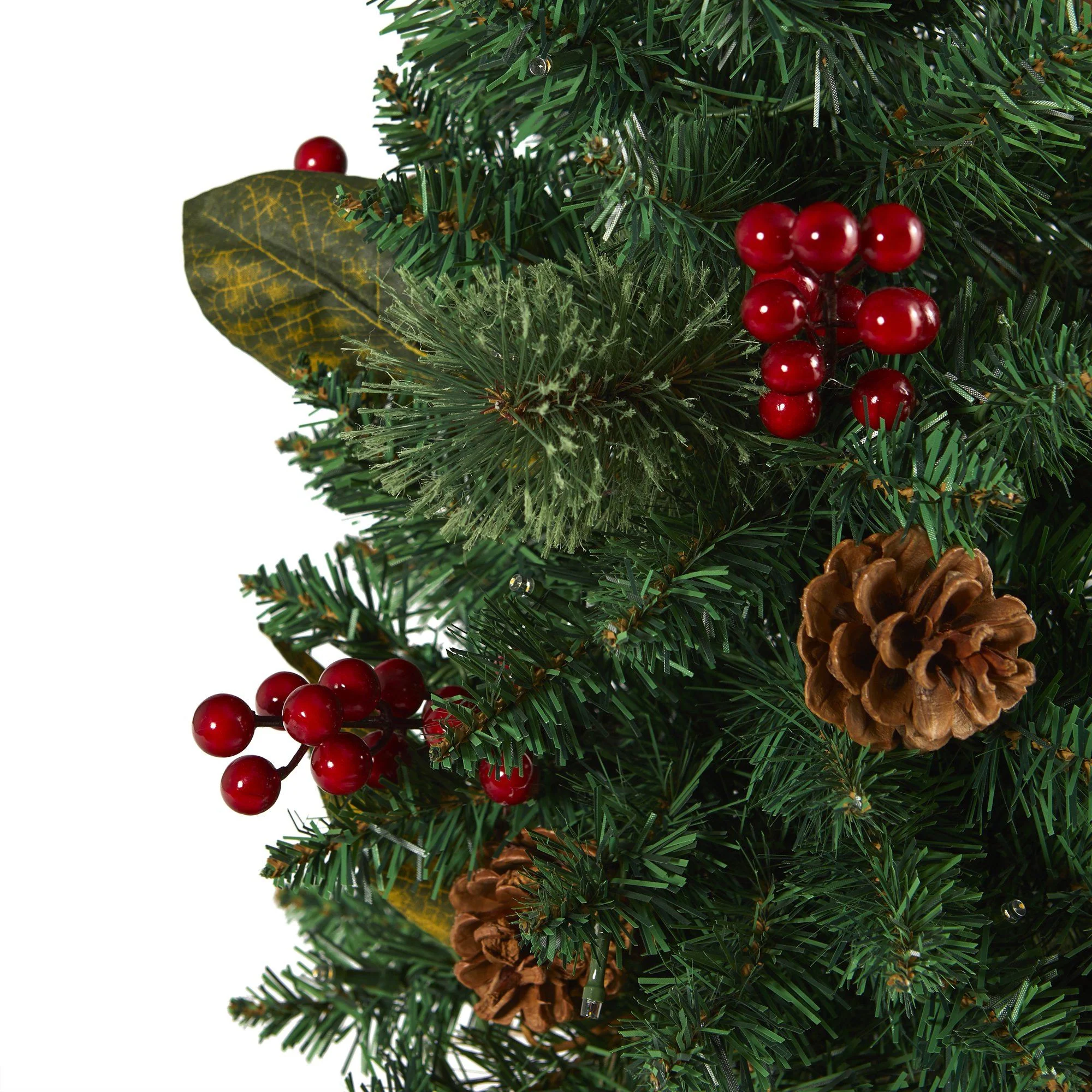 2’ Pine, Pinecone and Berries Artificial Christmas Tree with 35 LED Lights and 86 Bendable Branches - Image 4