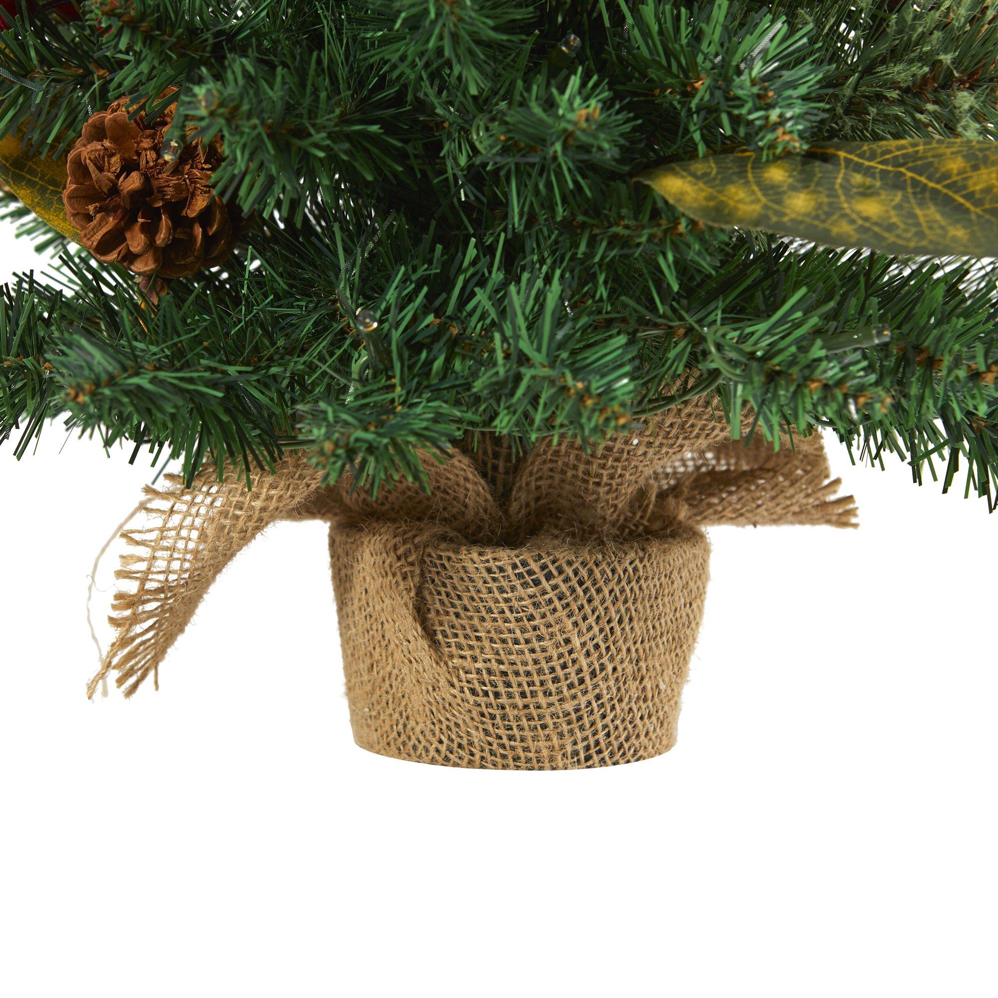 2’ Pine, Pinecone and Berries Artificial Christmas Tree with 35 LED Lights and 86 Bendable Branches - Image 5