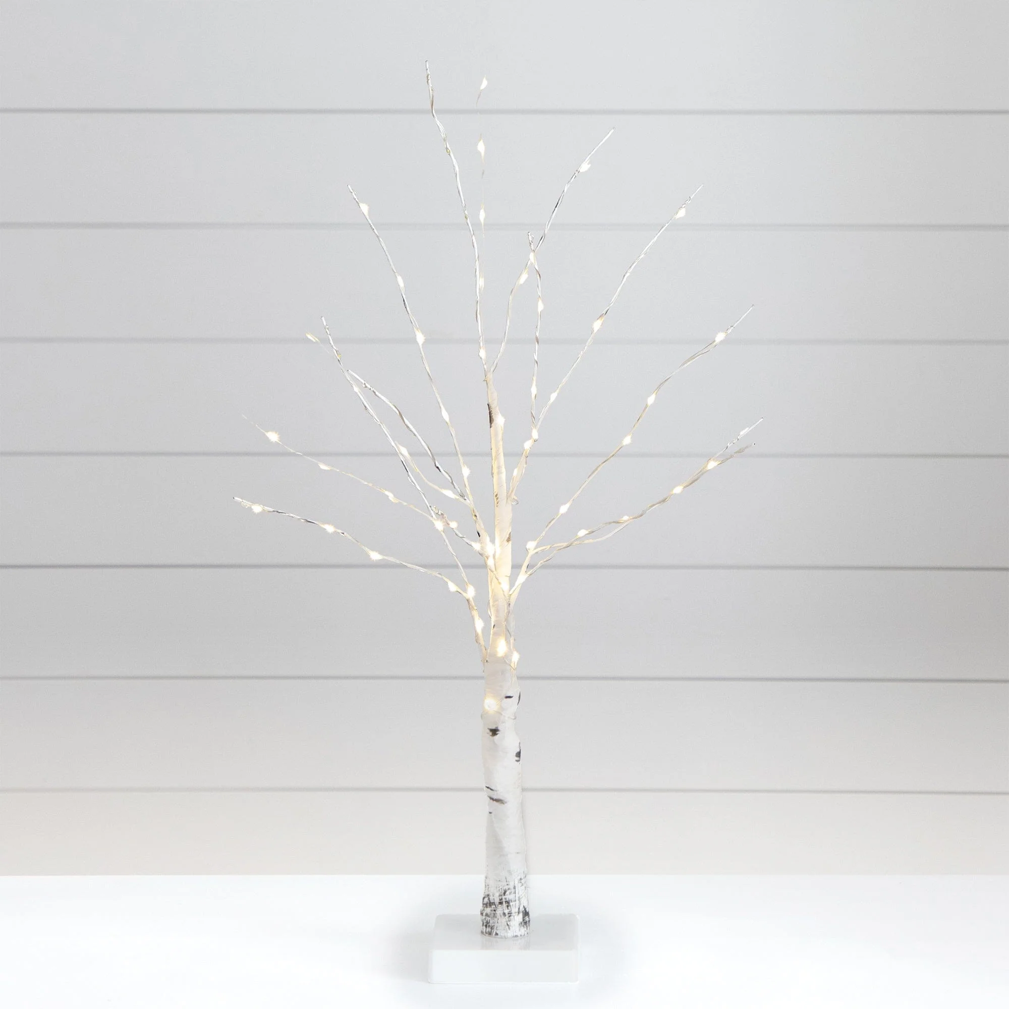 2’ Pre-Lit Artificial White Birch Tree with 60 Warm White LED Lights - Image 3
