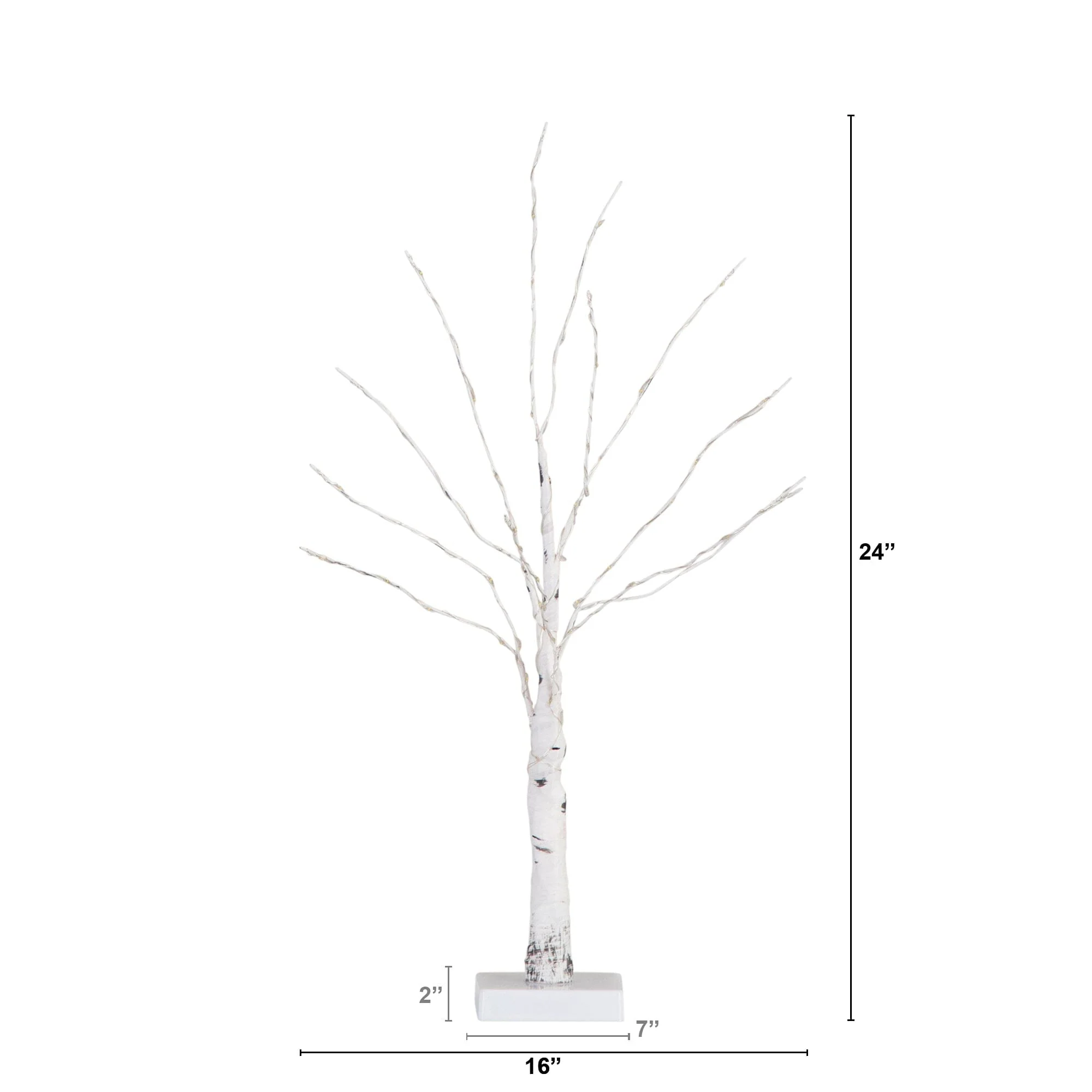 2’ Pre-Lit Artificial White Birch Tree with 60 Warm White LED Lights - Image 7