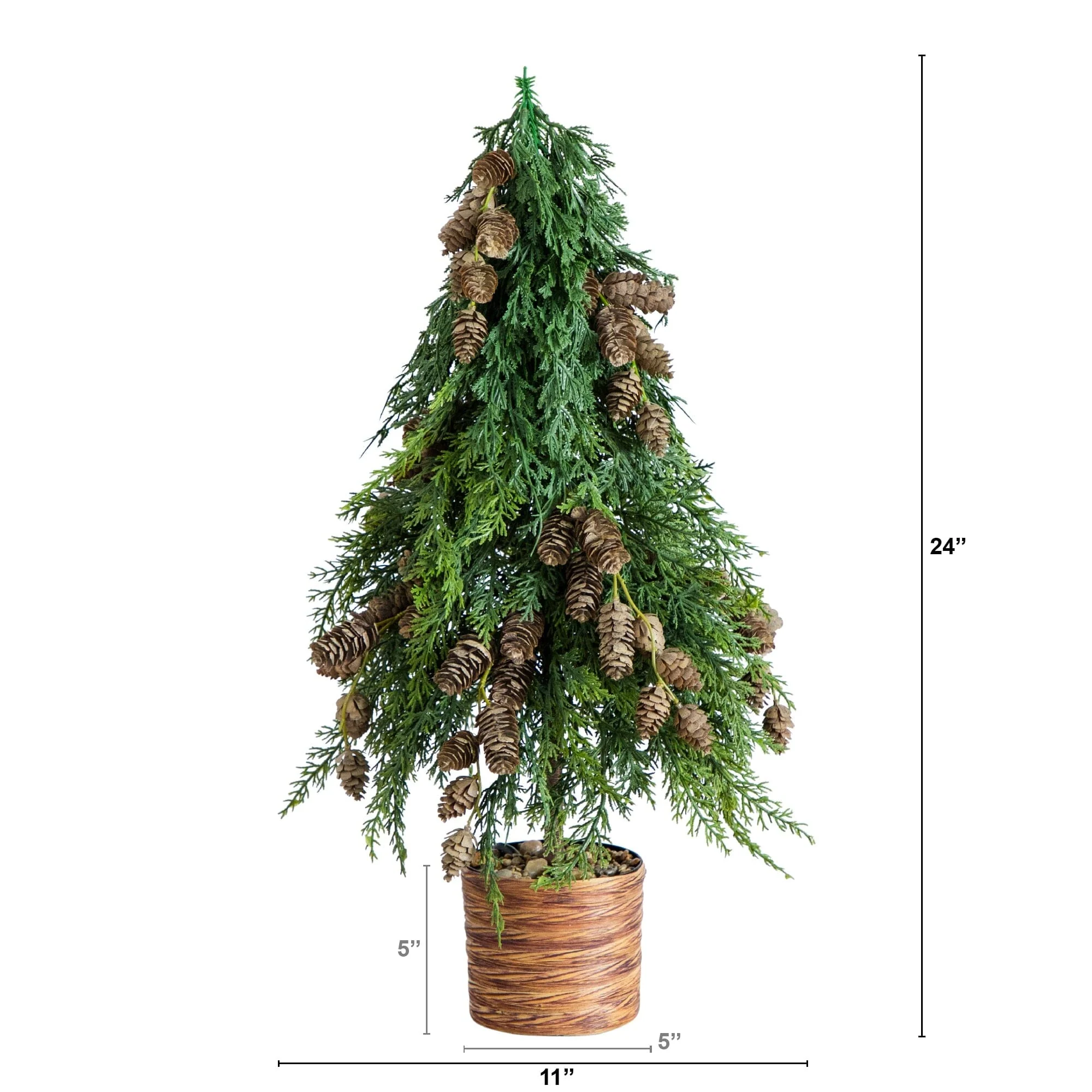 2' Artificial Down Swept Cedar Christmas Tree with Pinecones in Rustic Decorative Planter - Image 7