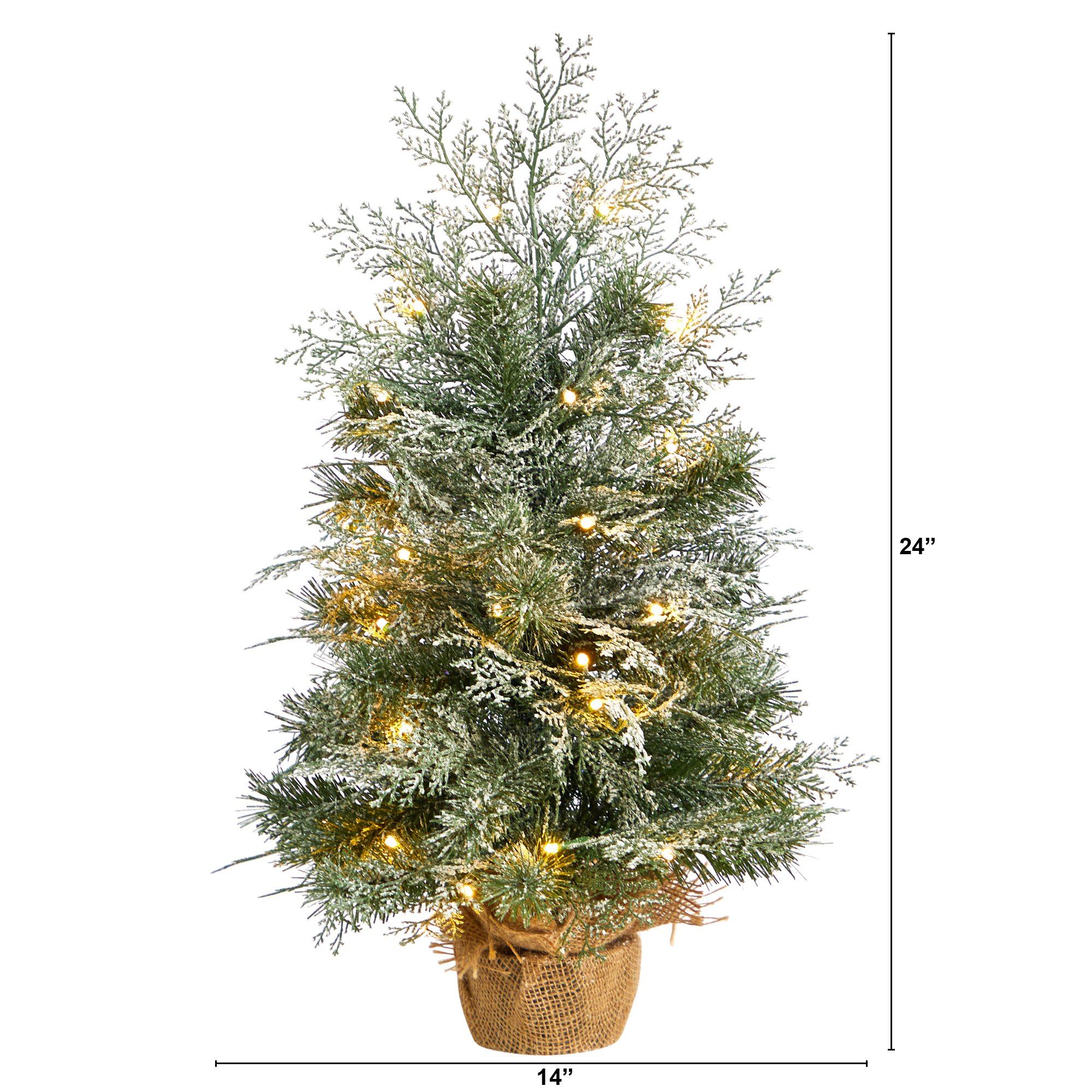 2’ Winter Frosted Artificial Christmas Tree with 35 LED Lights in Burlap Base - Image 2