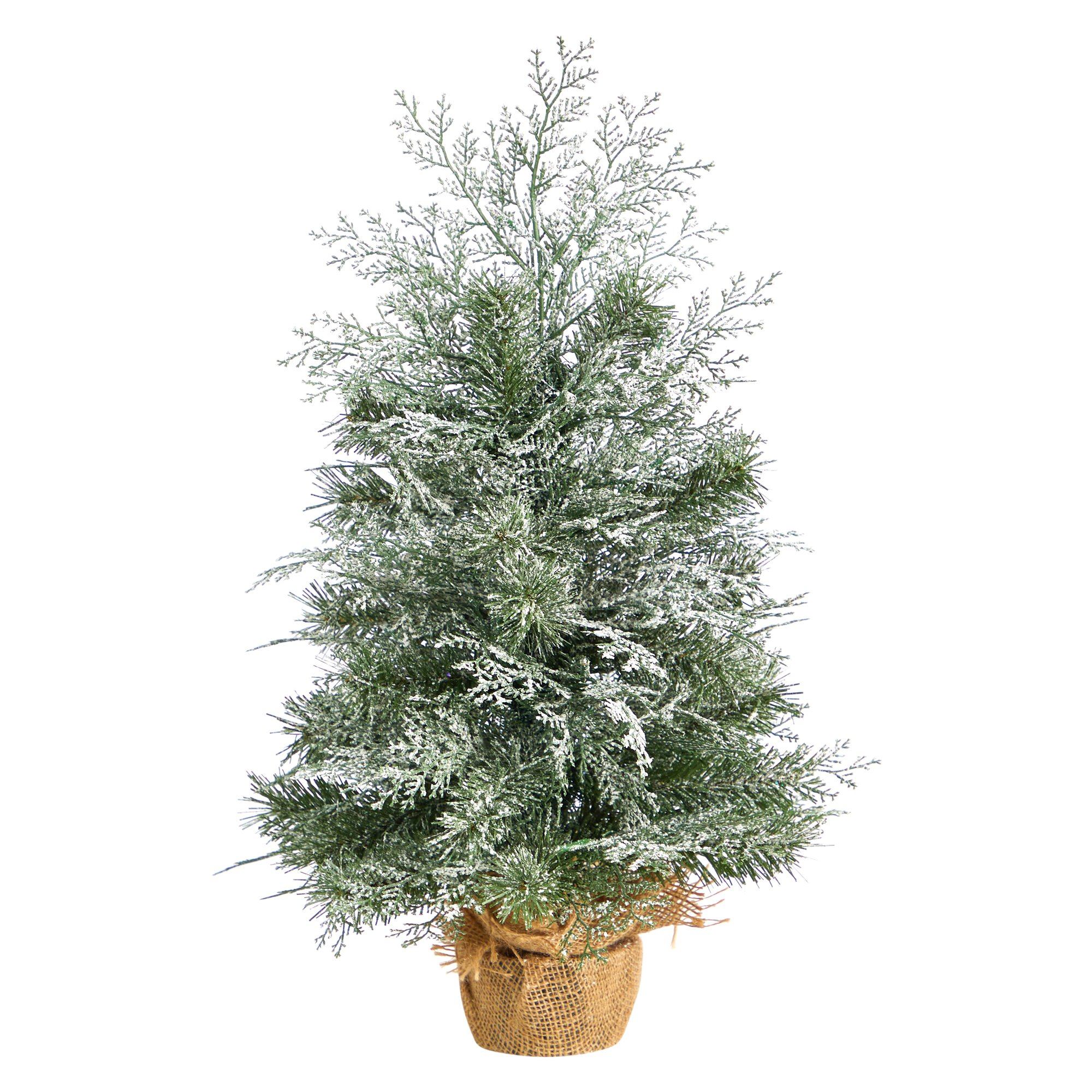 2’ Winter Frosted Artificial Christmas Tree with 35 LED Lights in Burlap Base - Image 3