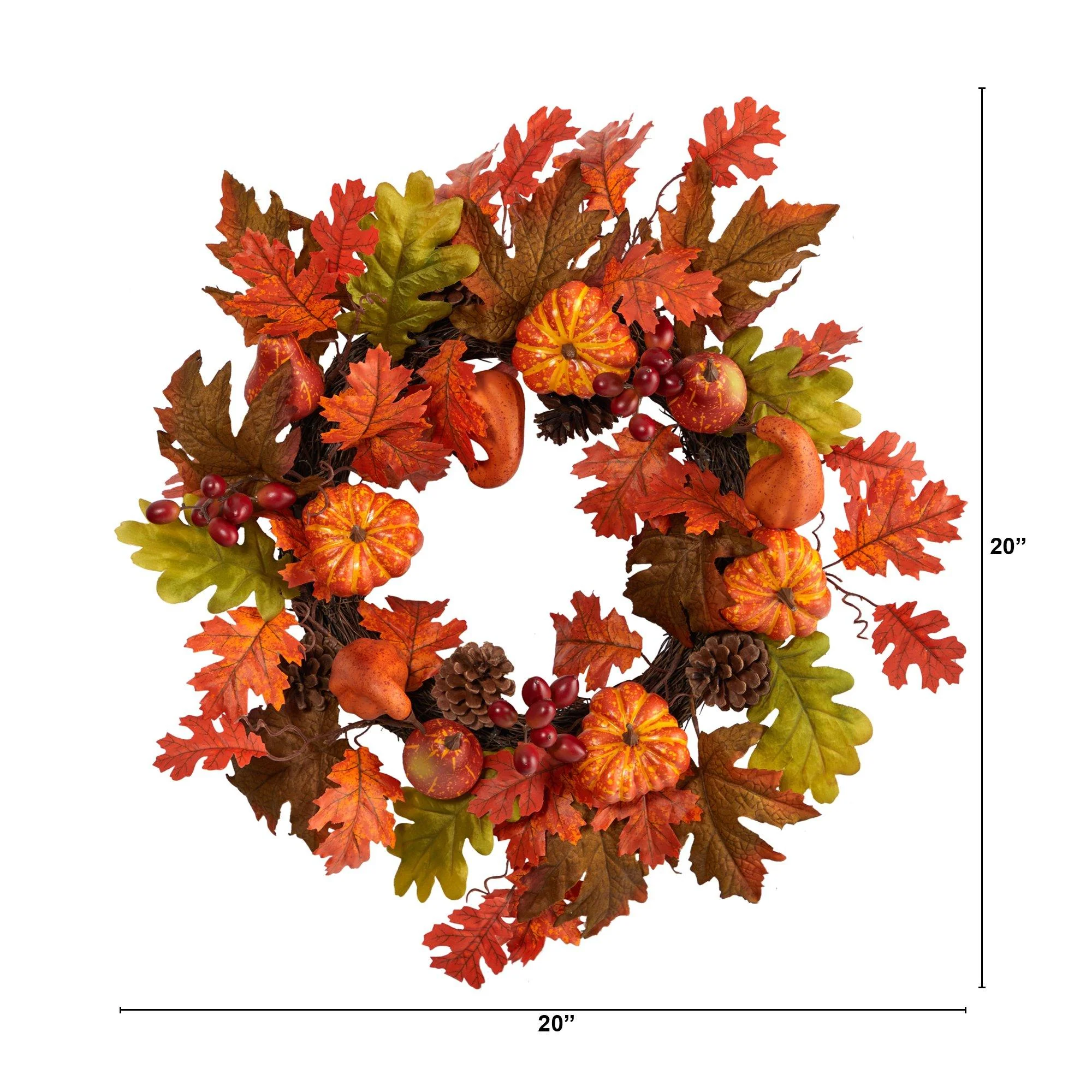 20” Autumn Assorted Maple Leaf, Pumpkin Gourd, Pinecone and Berry Artificial Fall Wreath - Image 3