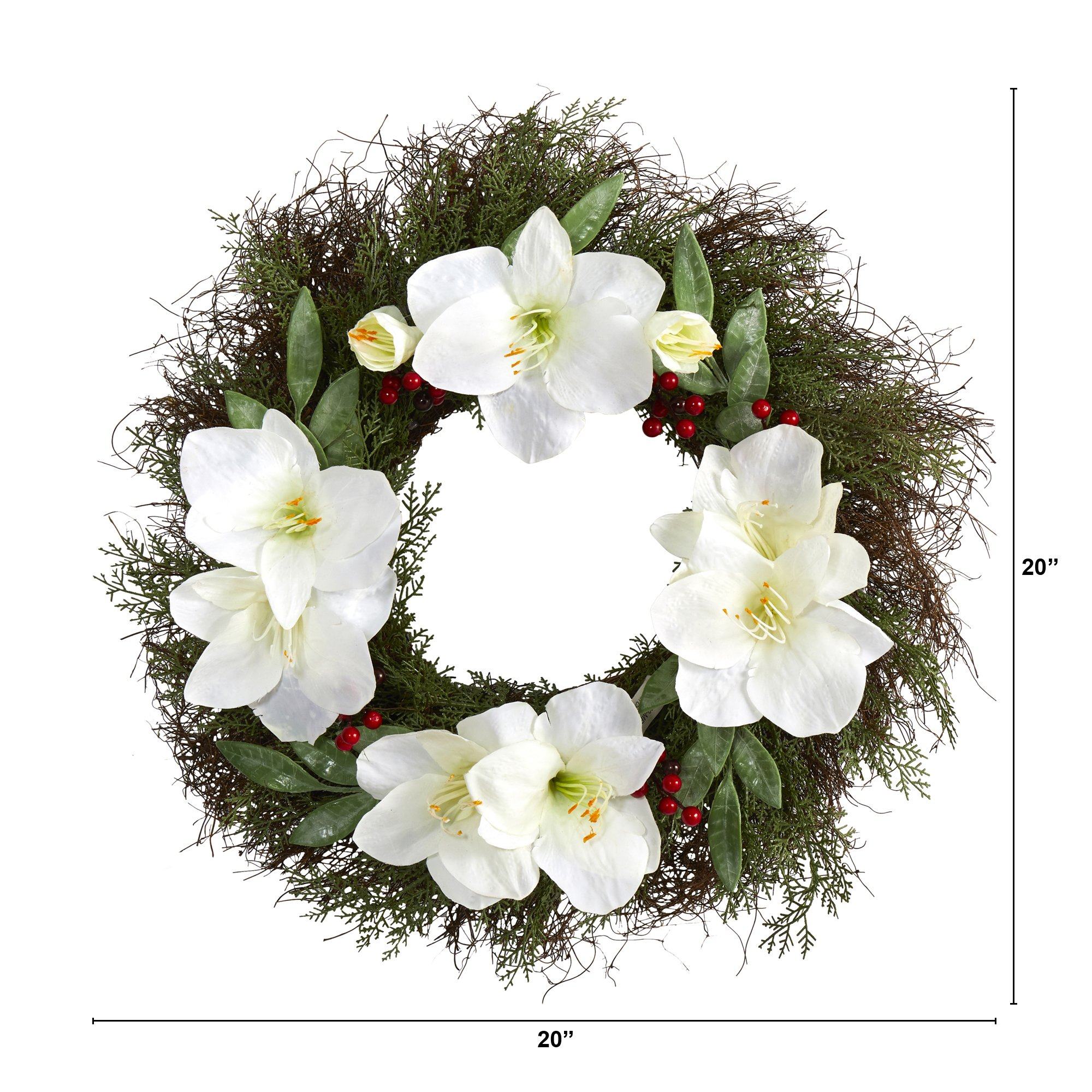20” Cedar, Amaryllis and Ruscus with Berries Artificial Wreath - Image 5