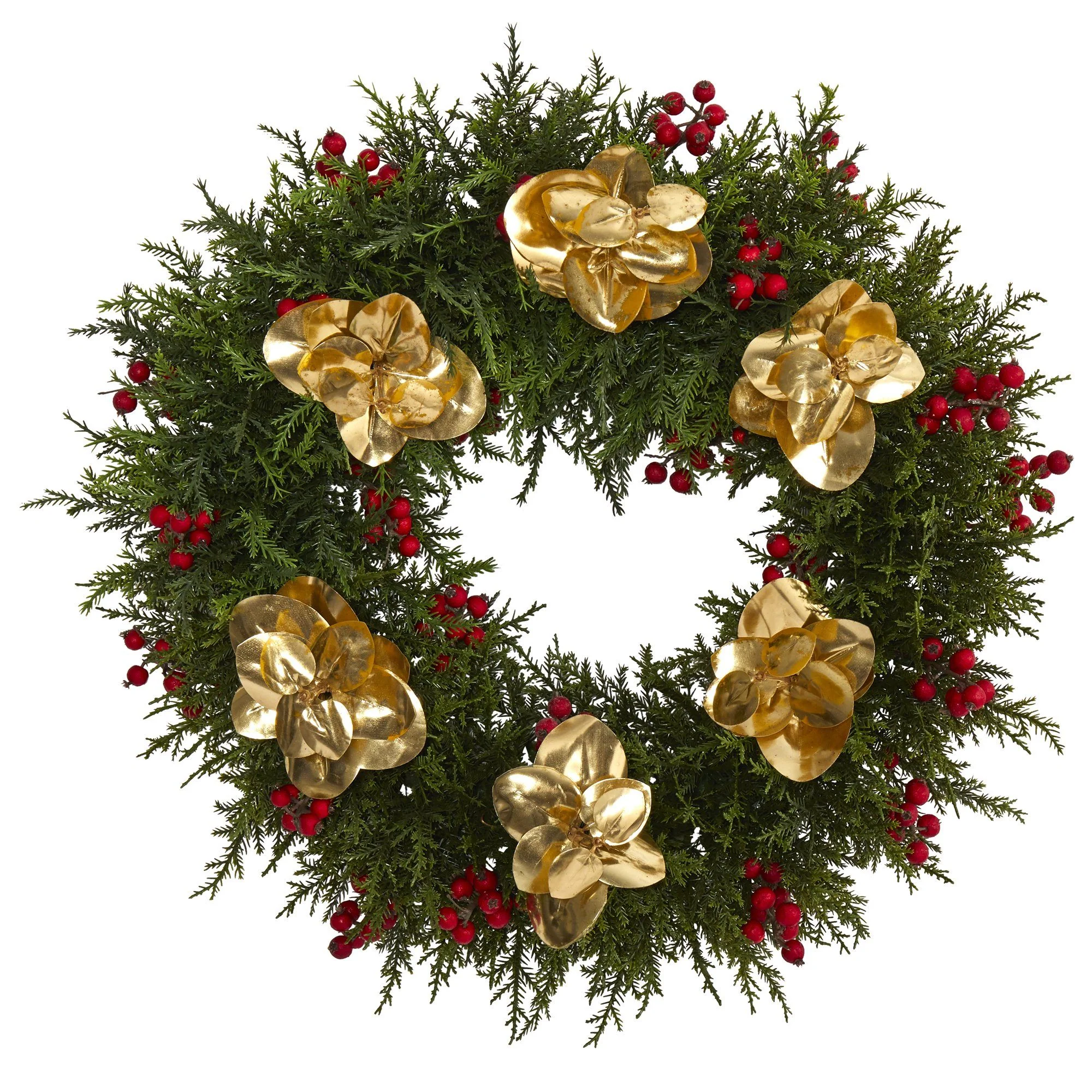20” Cedar Berry and Metallic Eucalyptus Artificial Wreath