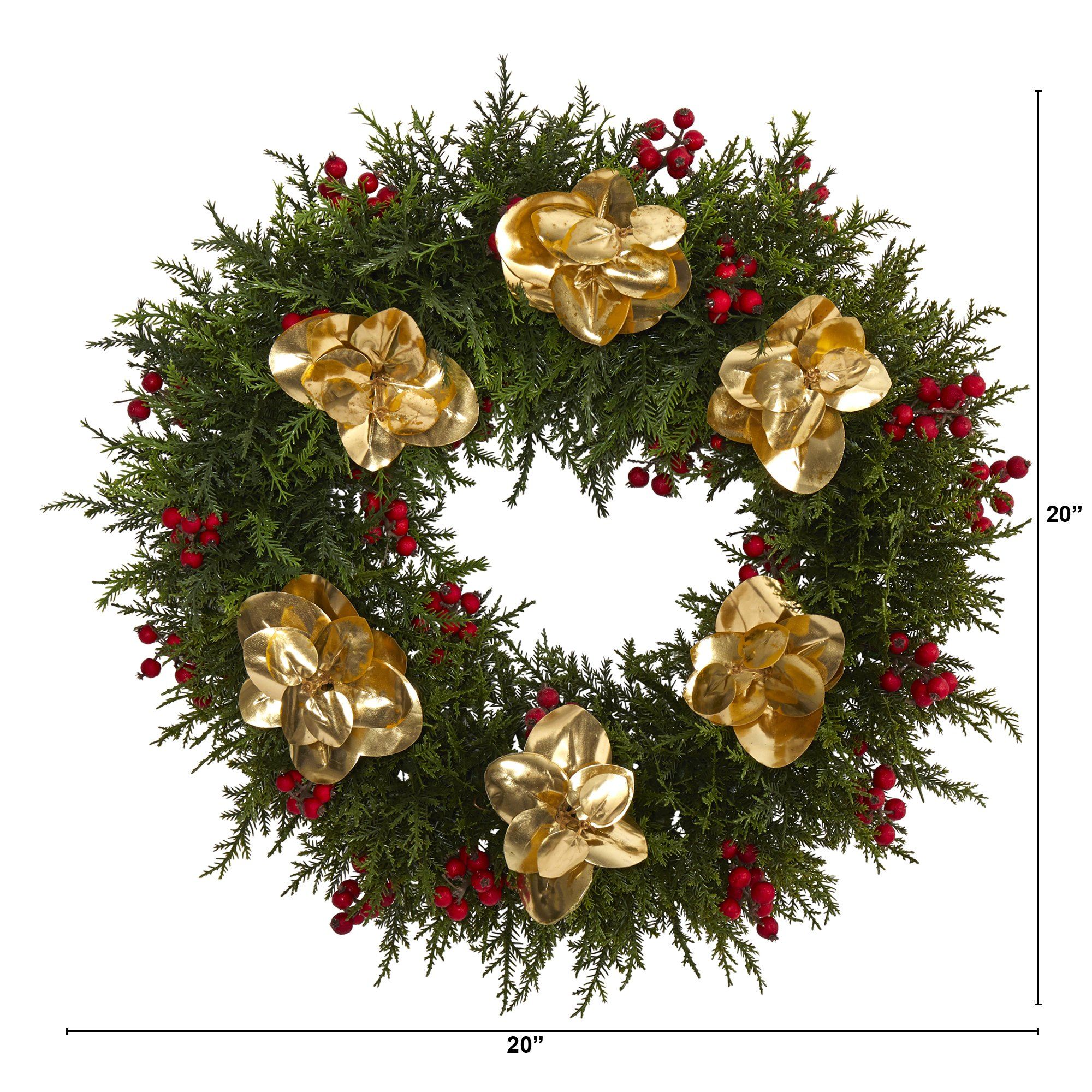 20” Cedar Berry and Metallic Eucalyptus Artificial Wreath - Image 2