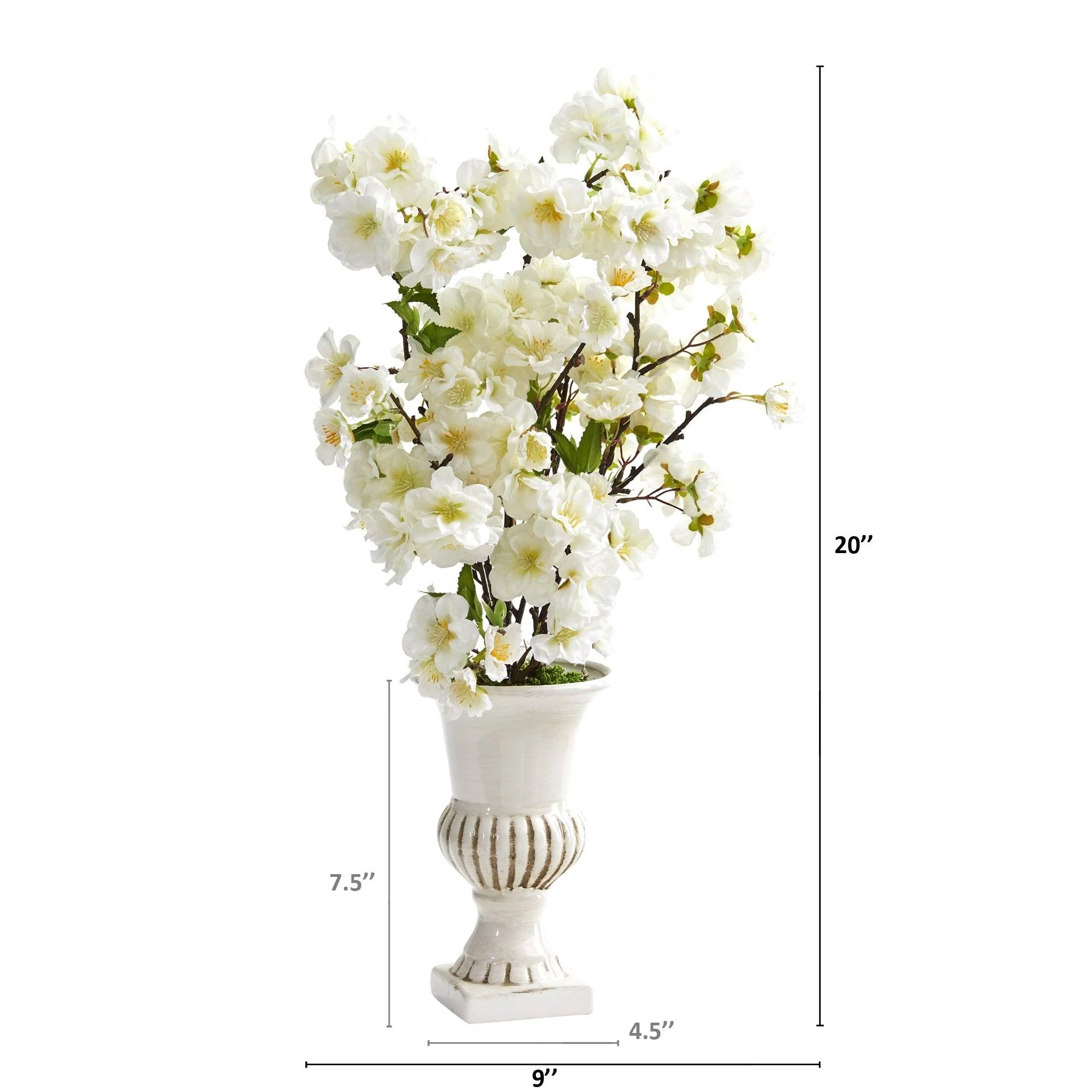 20” Cherry Blossom Artificial Arrangement in White Urn (Set of 2) - Image 2