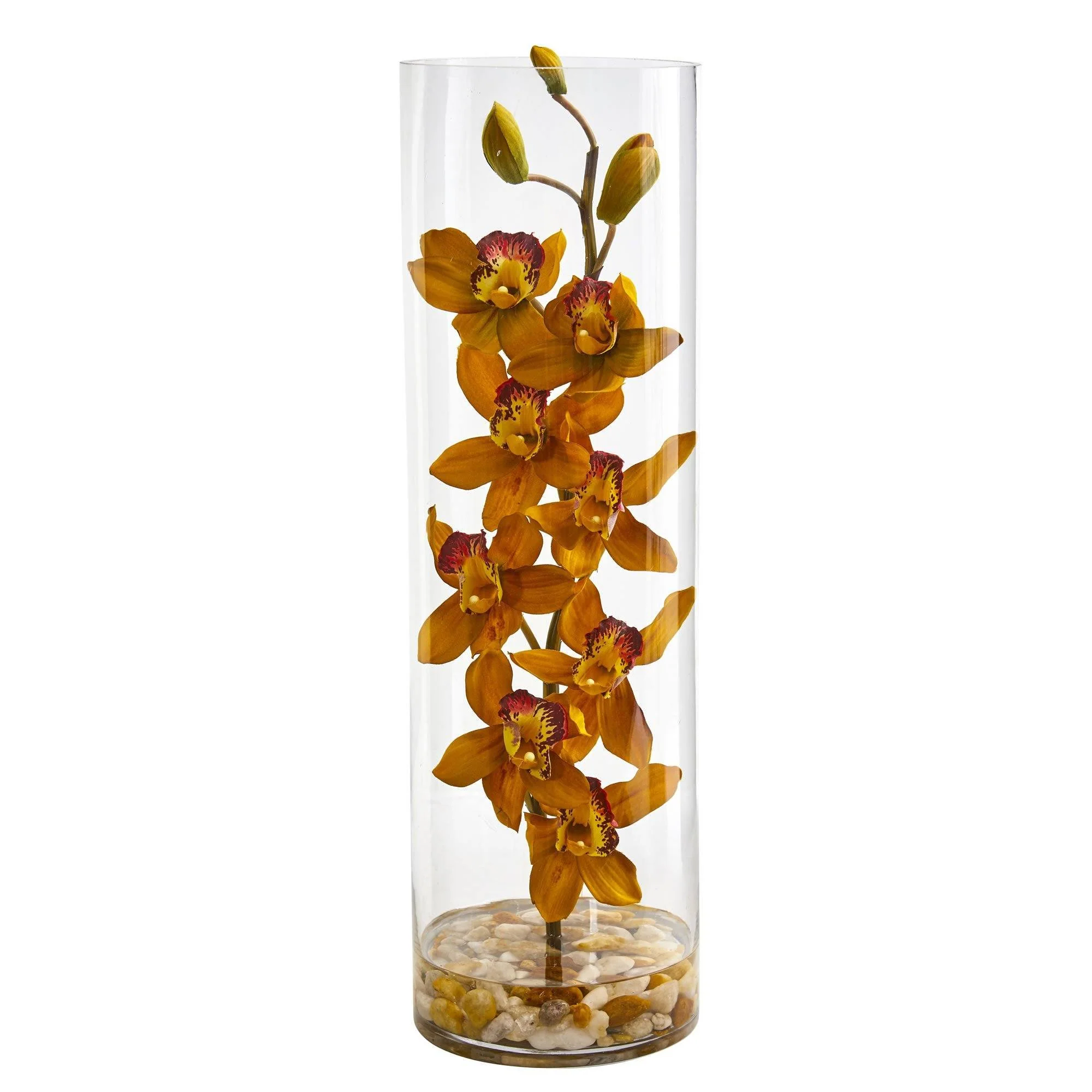 Cymbidium Orchid Artificial Arrangement in Cylinder Vase - Image 2