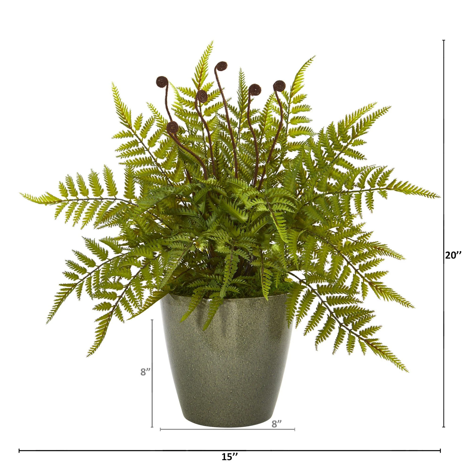 20” Fern Artificial Plant in Olive Green Planter - Image 2