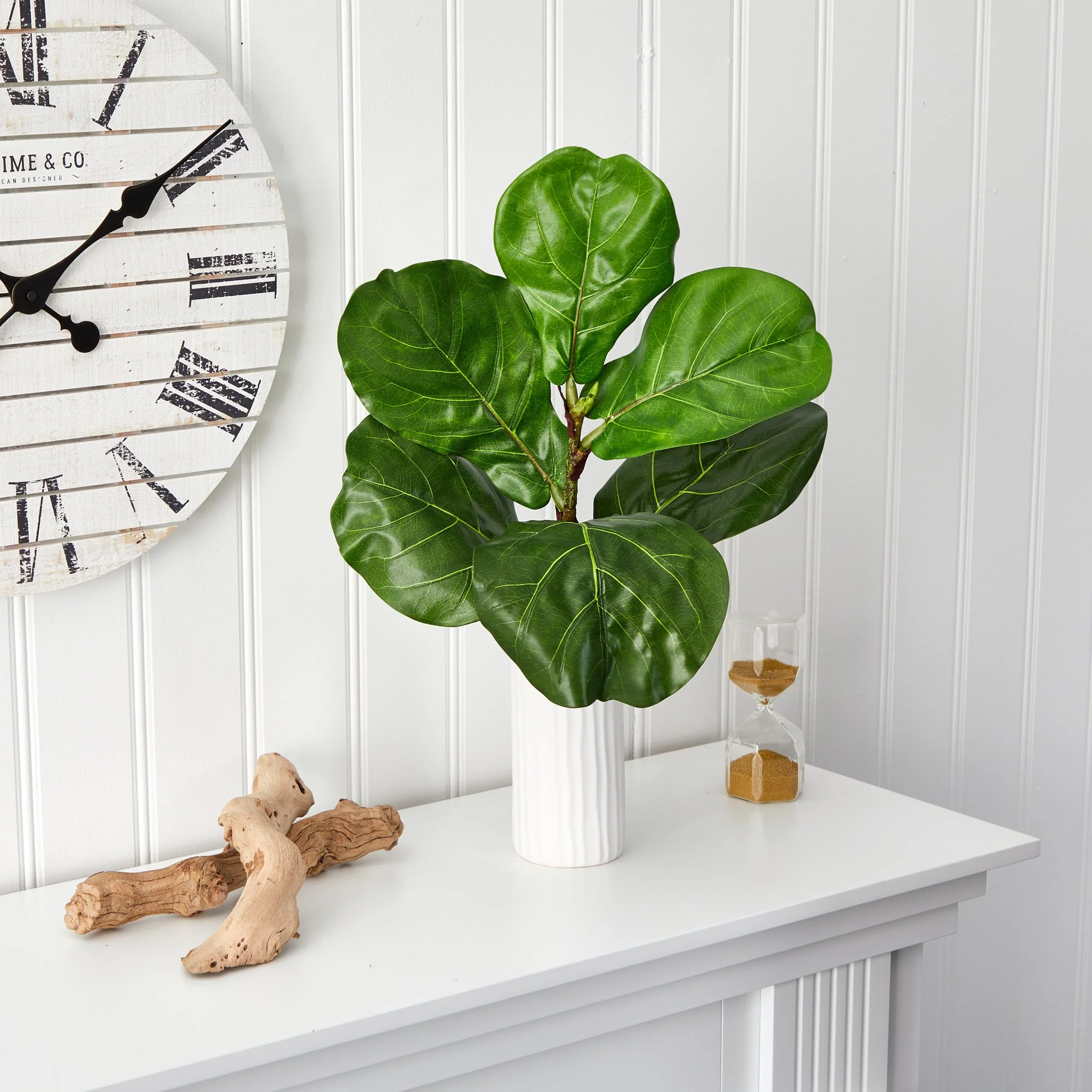 20” Fiddle Leaf Artificial Plant in White Planter - Image 3