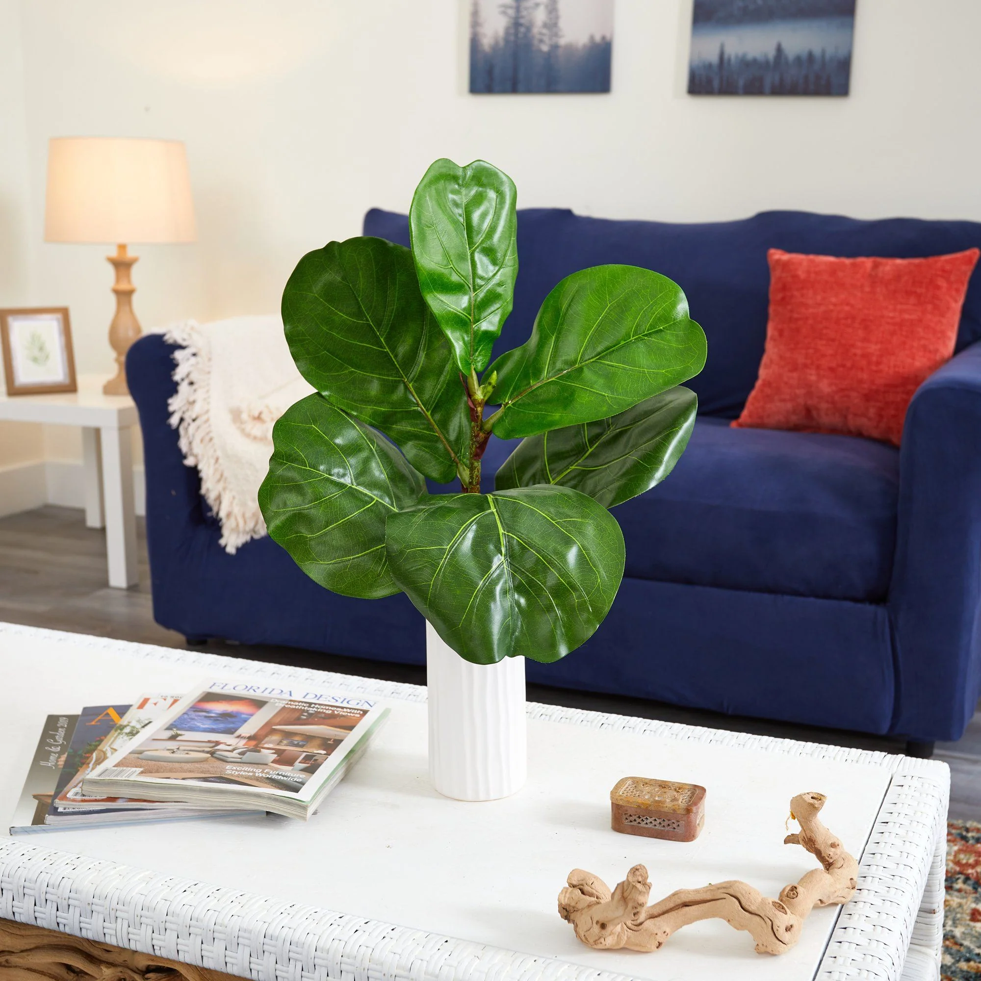 20” Fiddle Leaf Artificial Plant in White Planter - Image 4