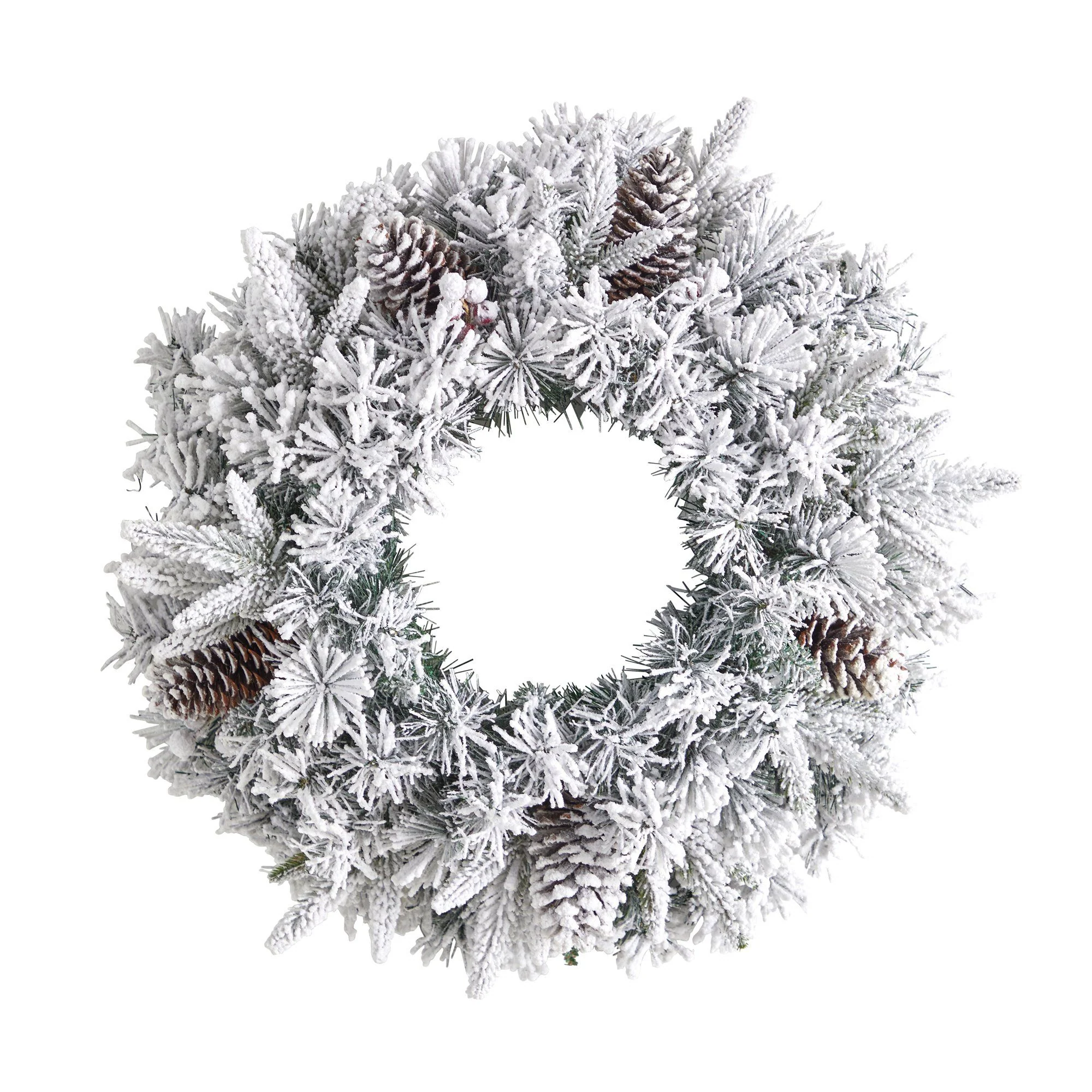 20” Flocked Artificial Christmas Wreath with 35 Warm White LED Lights - Image 5