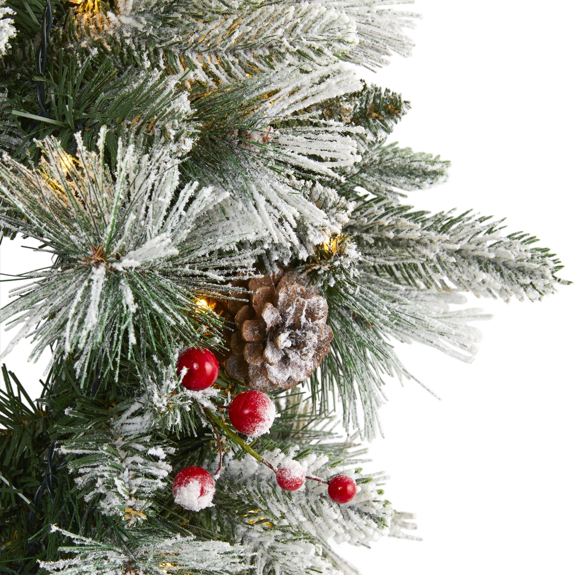 20” Flocked Mixed Pine Artificial Christmas Wreath with 50 LED Lights, Pine Cones and Berries - Image 6