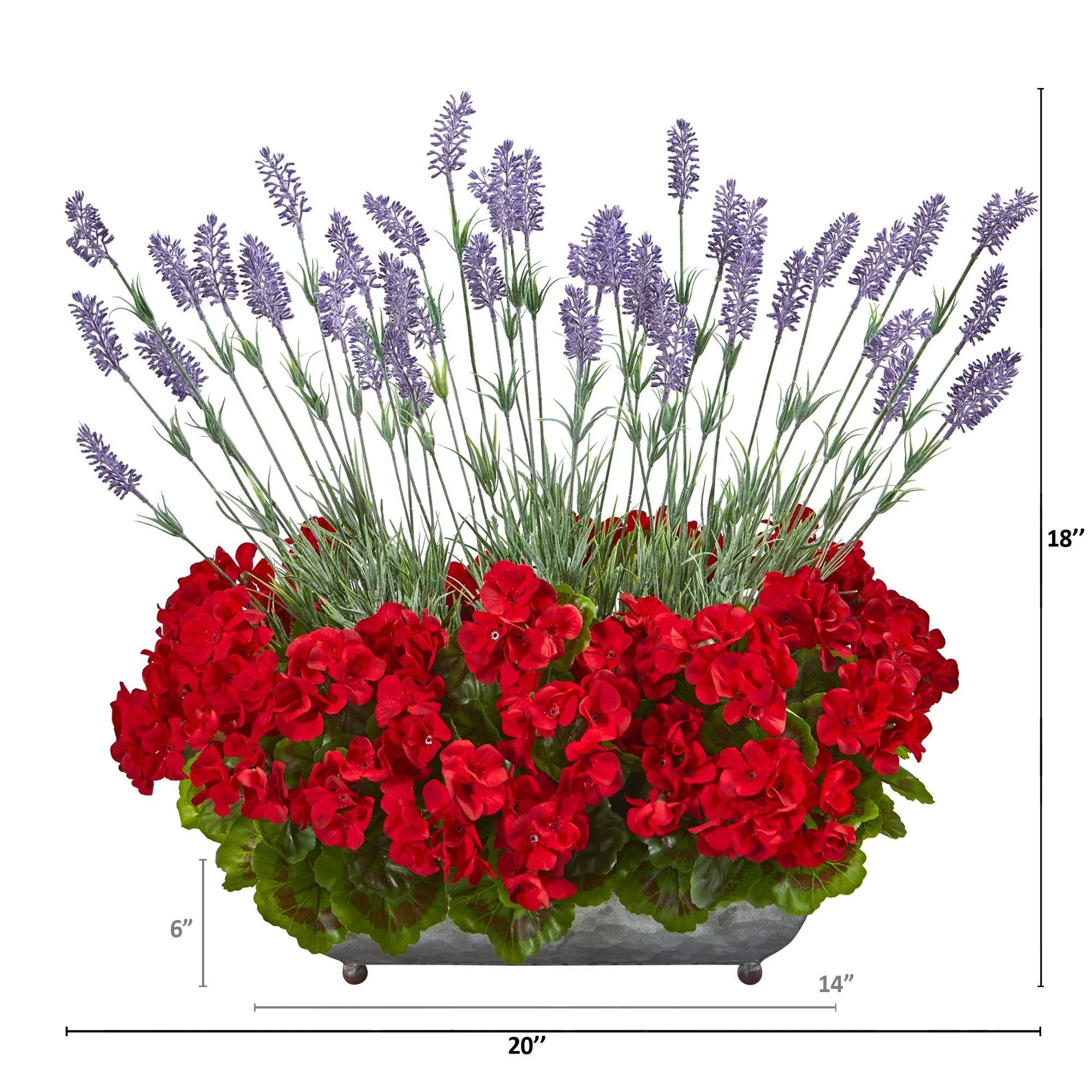 20” Geranium and Lavender Artificial Plant in in Metal Tray - Image 2