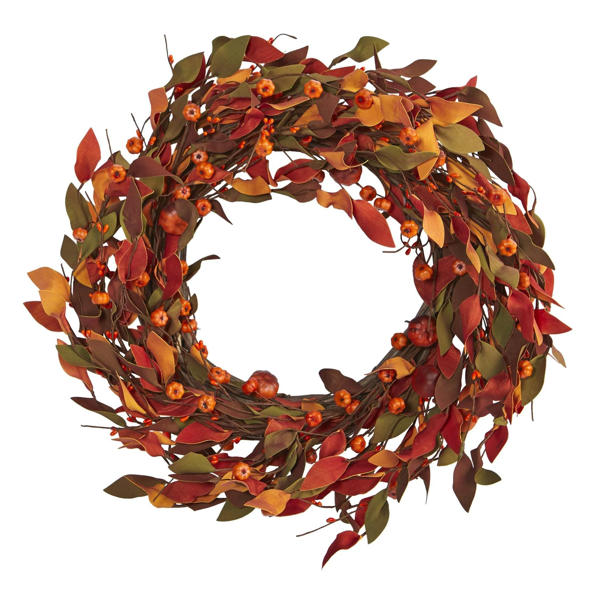 20” Harvest Leaf and Mini Pumpkin Artificial Wreath - Image 5