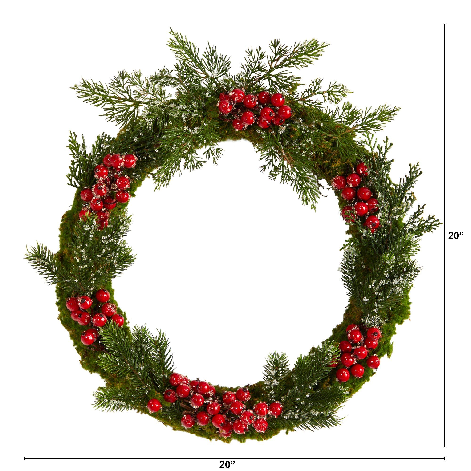 20” Iced Pine and Berries Artificial Christmas Wreath - Image 3